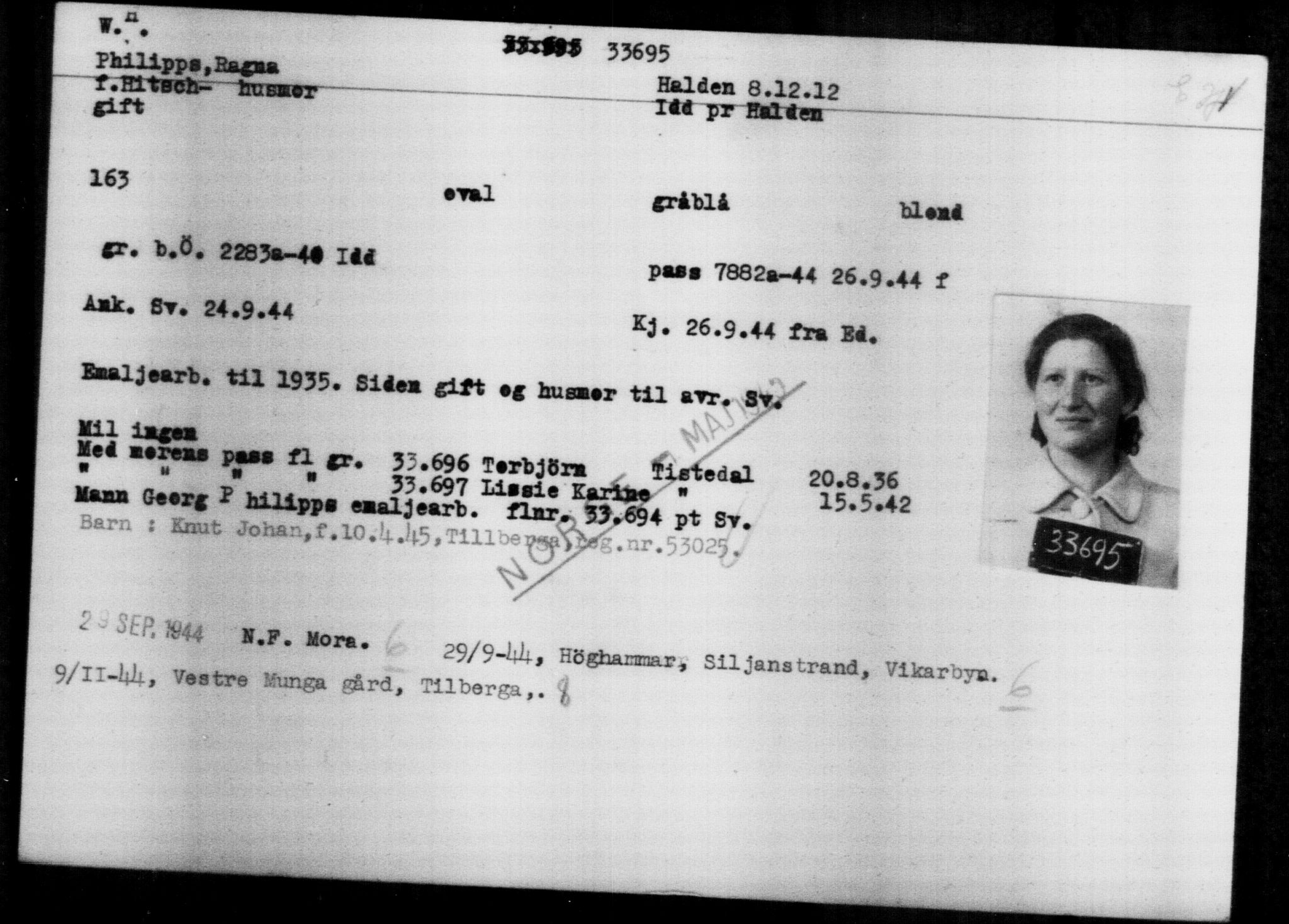 Utenriksstasjonene, Legasjonen i Stockholm, Flyktningkontoret, AV/RA-S-6753/V/Va/L0013: Kjesäterkartoteket, flyktninger med registreringsnr. 31500-34731, 1940-1945, p. 2315