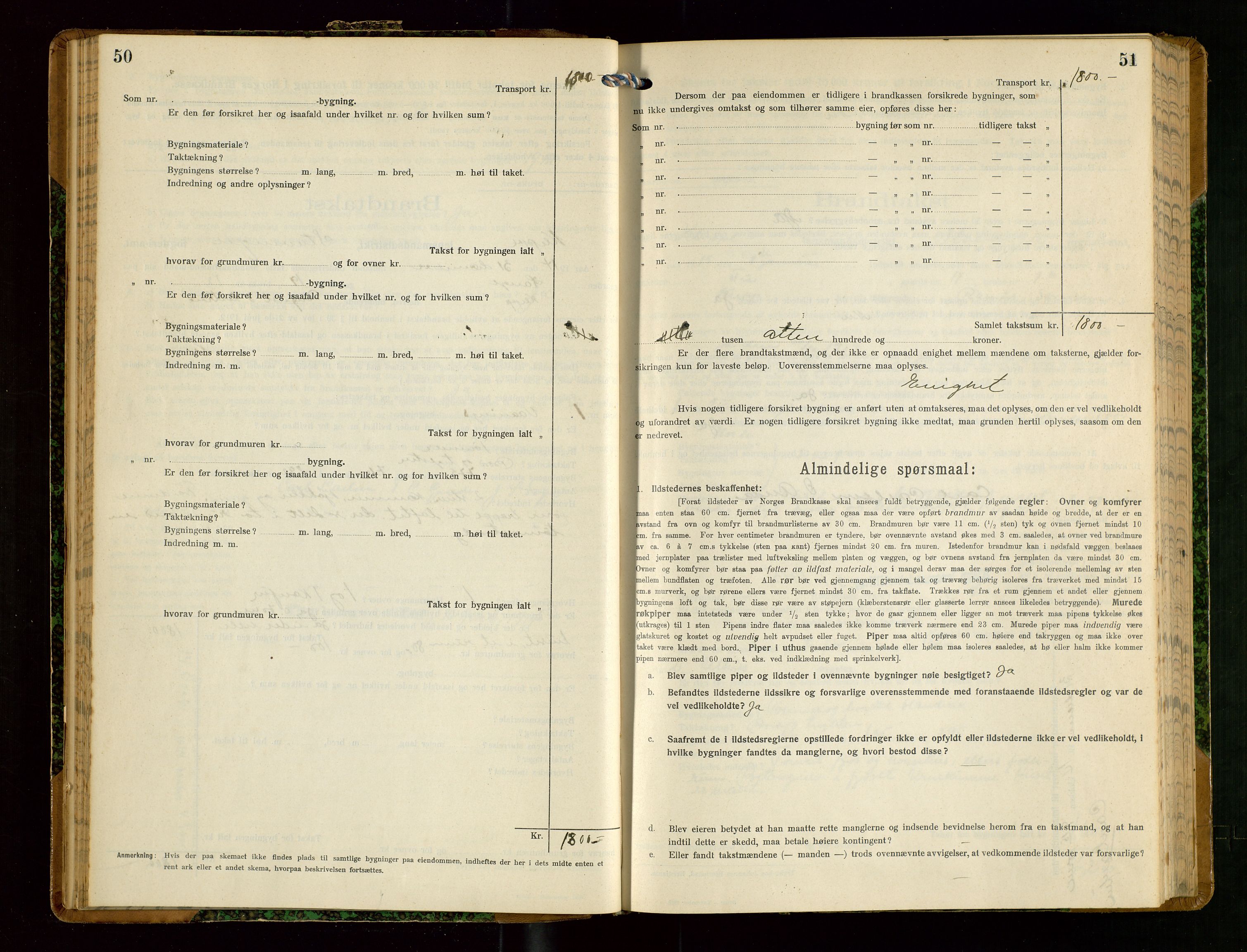 Klepp lensmannskontor, SAST/A-100163/Goc/L0008: "Brandtakstprotokol" m/register, 1914-1917, p. 50-51