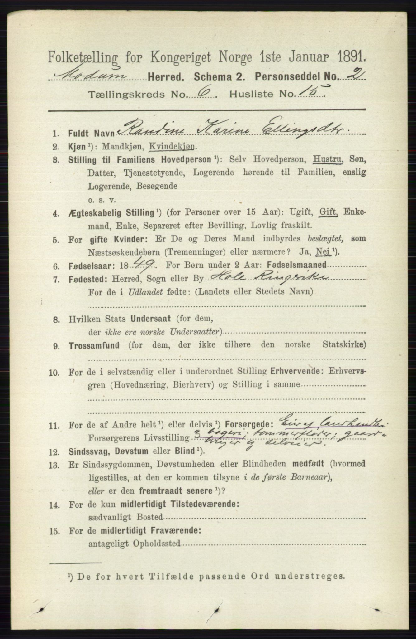 RA, 1891 census for 0623 Modum, 1891, p. 2235