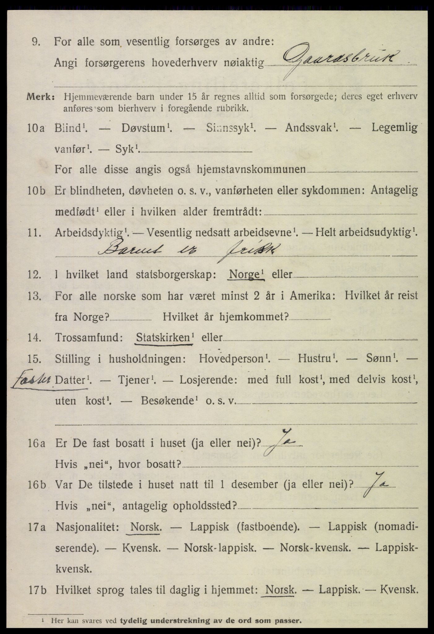 SAT, 1920 census for Kvam, 1920, p. 2338