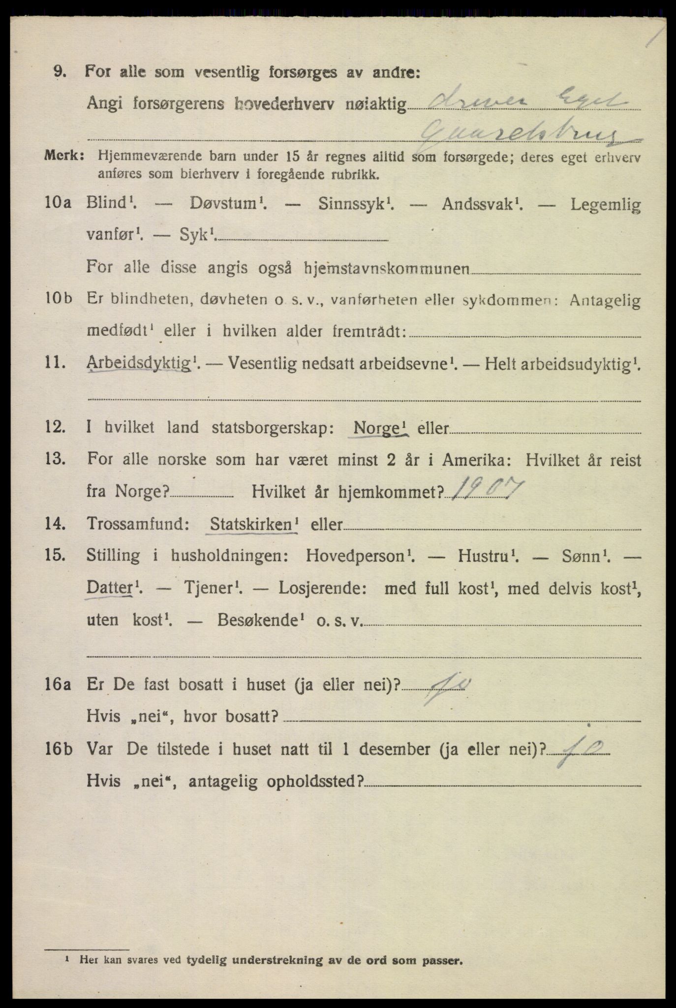 SAK, 1920 census for Lista, 1920, p. 12916