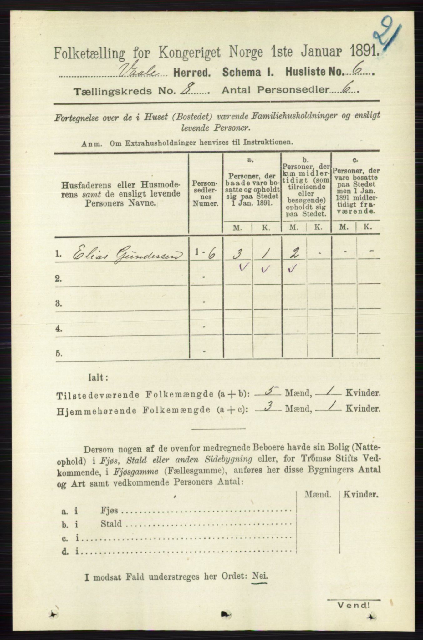 RA, 1891 census for 0716 Våle, 1891, p. 2766