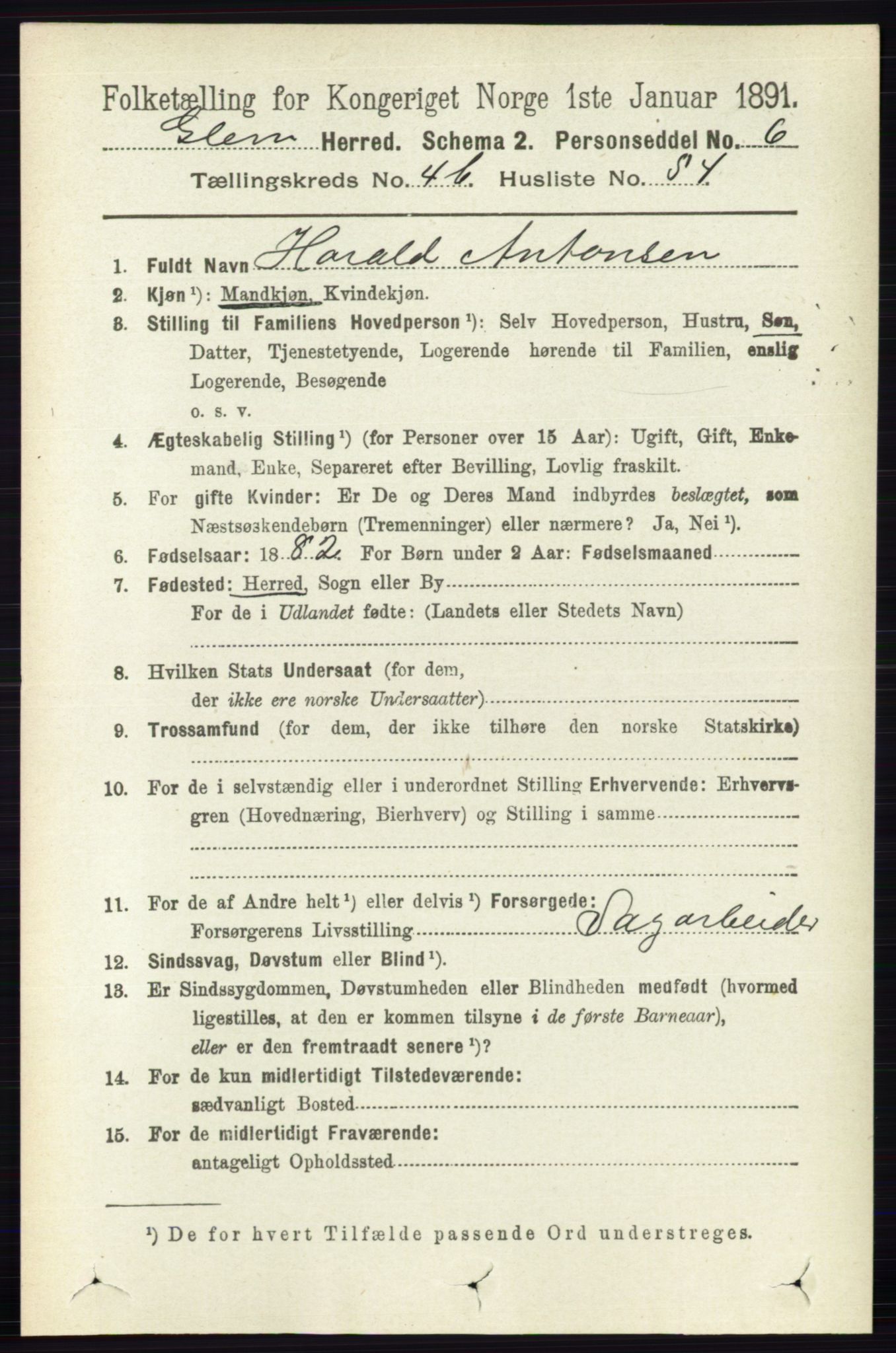 RA, 1891 census for 0132 Glemmen, 1891, p. 5444