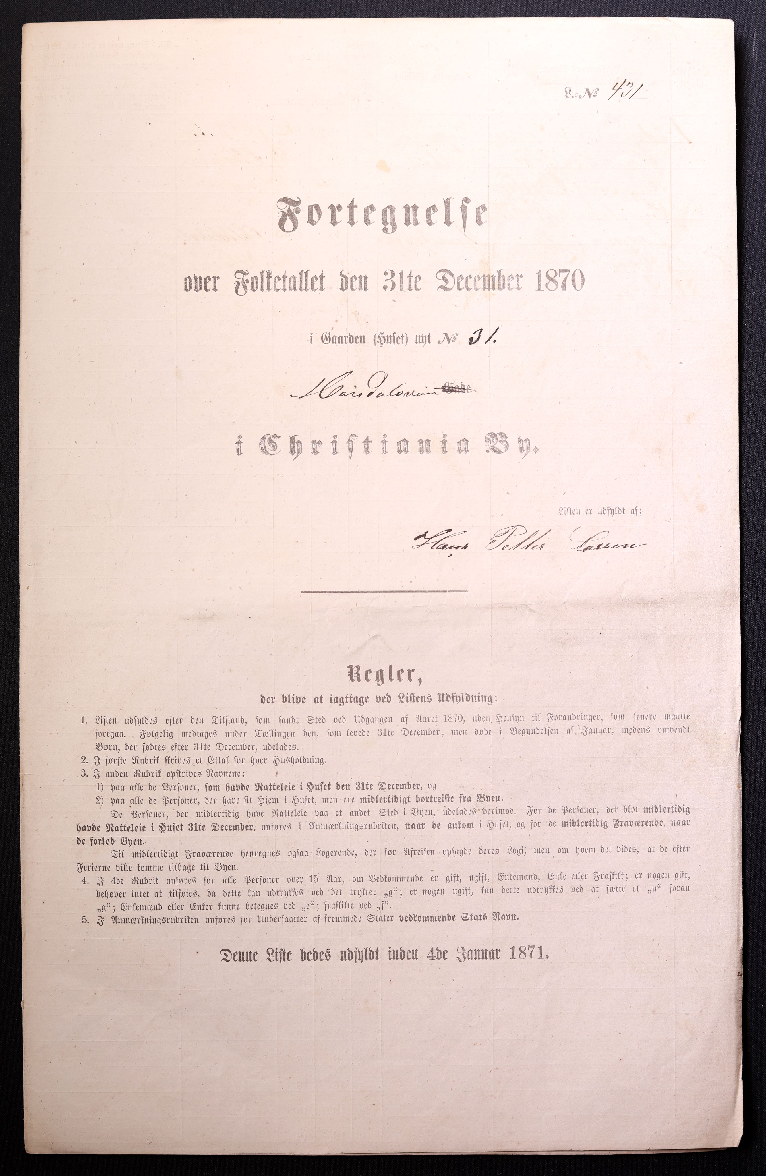 RA, 1870 census for 0301 Kristiania, 1870, p. 2050