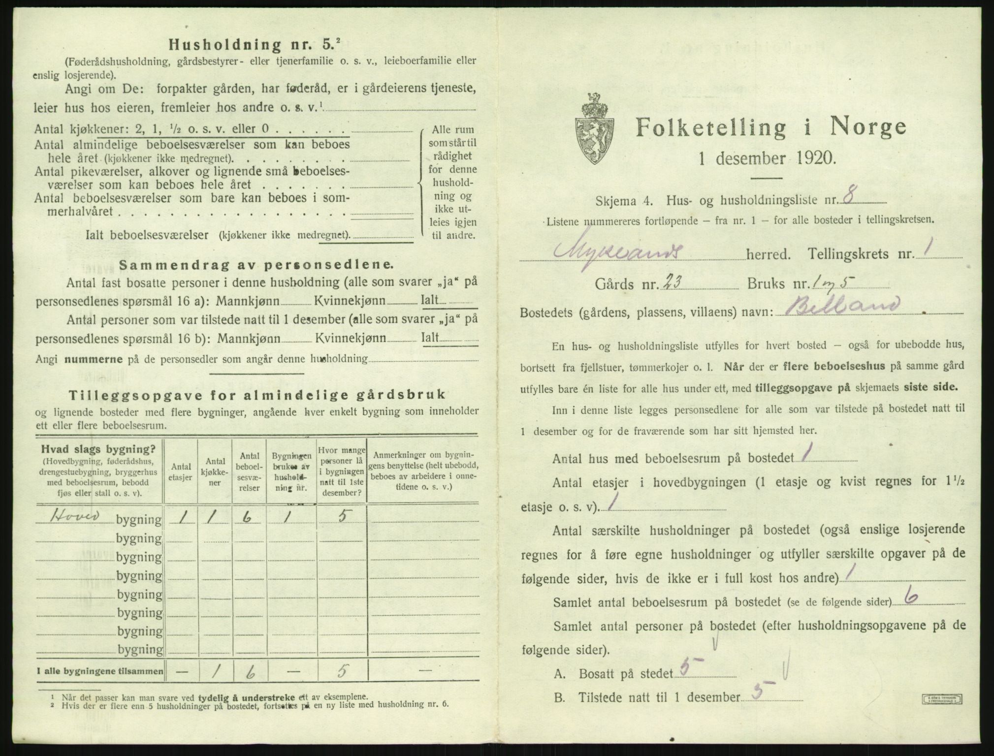 SAK, 1920 census for Mykland, 1920, p. 40
