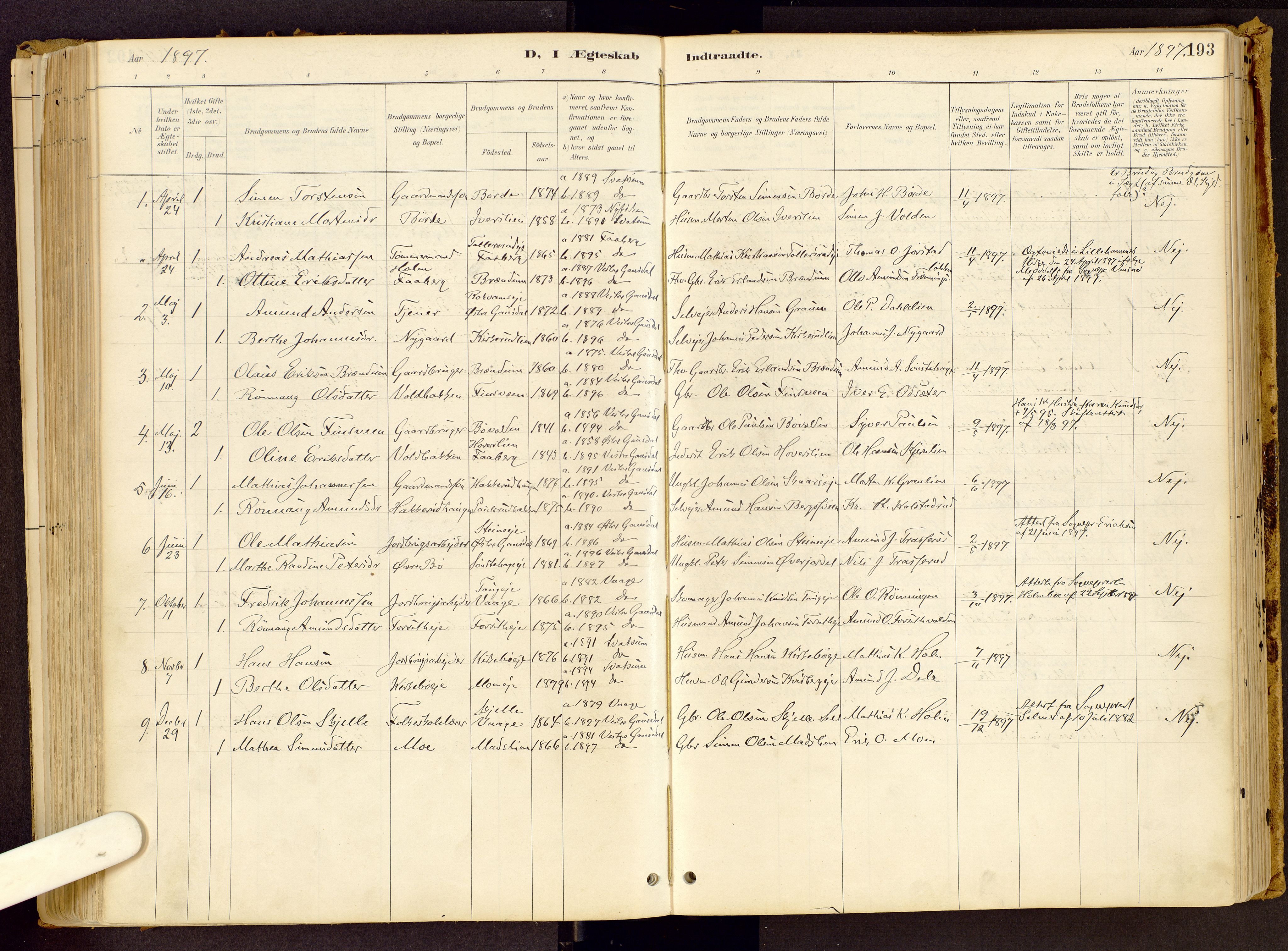 Vestre Gausdal prestekontor, SAH/PREST-094/H/Ha/Haa/L0001: Parish register (official) no. 1, 1887-1914, p. 193