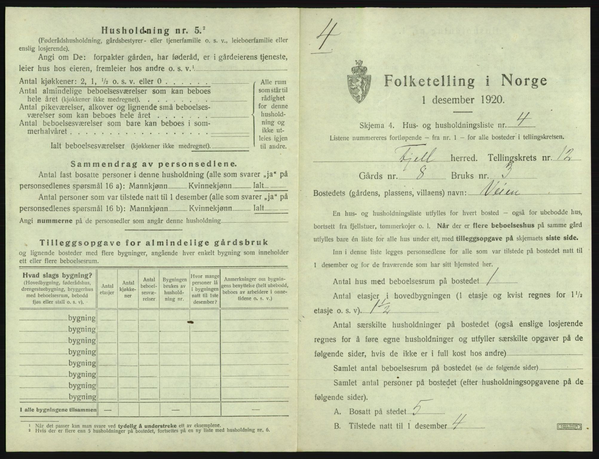 SAB, 1920 census for Fjell, 1920, p. 1336