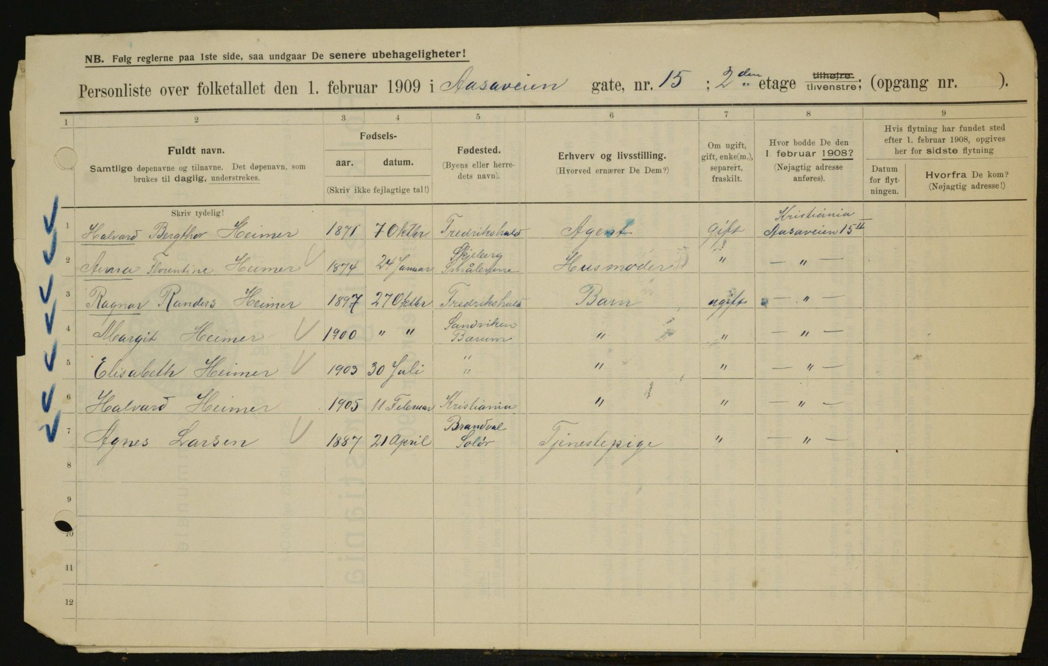 OBA, Municipal Census 1909 for Kristiania, 1909, p. 118935