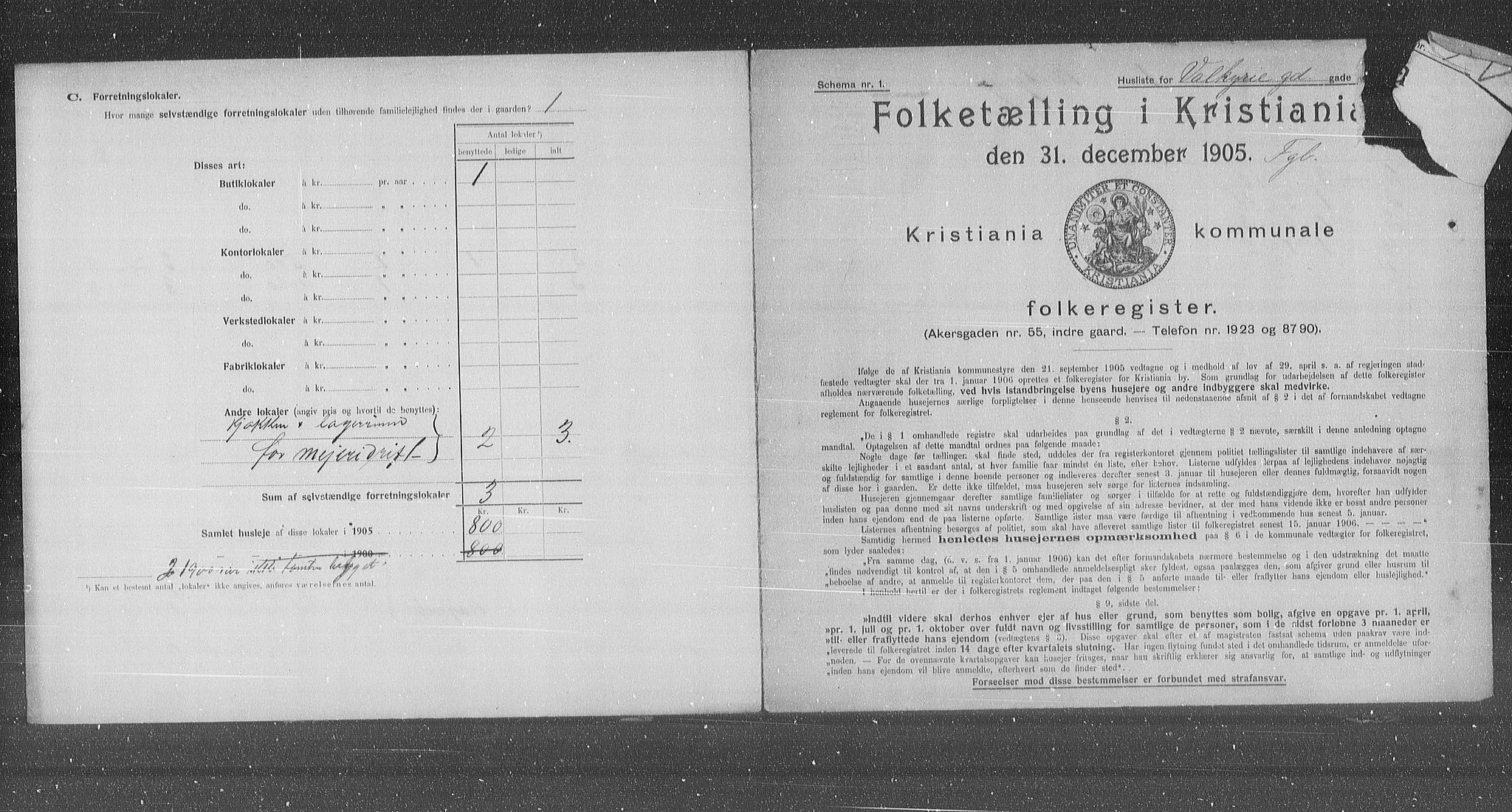 OBA, Municipal Census 1905 for Kristiania, 1905, p. 64154