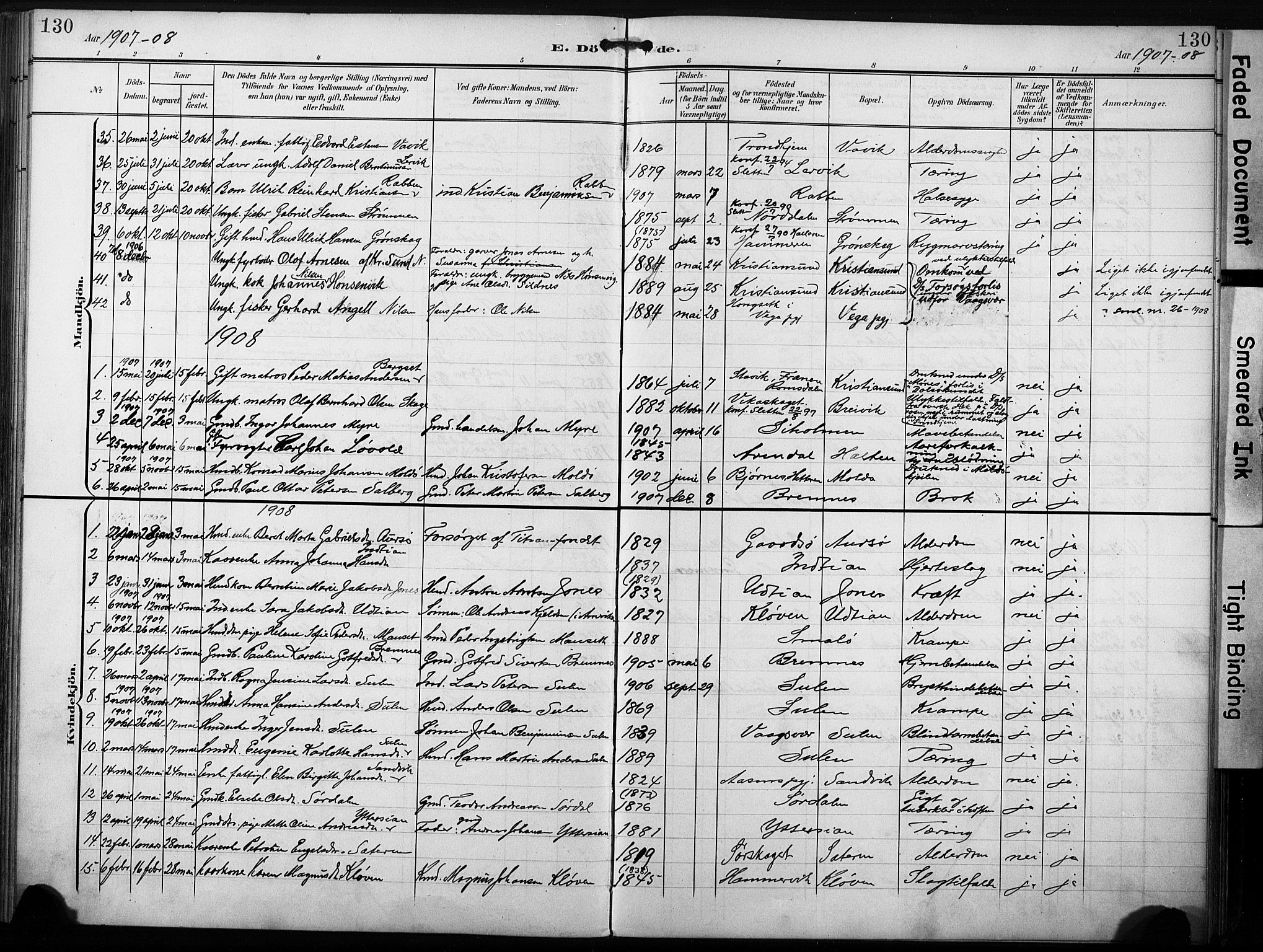 Ministerialprotokoller, klokkerbøker og fødselsregistre - Sør-Trøndelag, SAT/A-1456/640/L0580: Parish register (official) no. 640A05, 1902-1910, p. 130