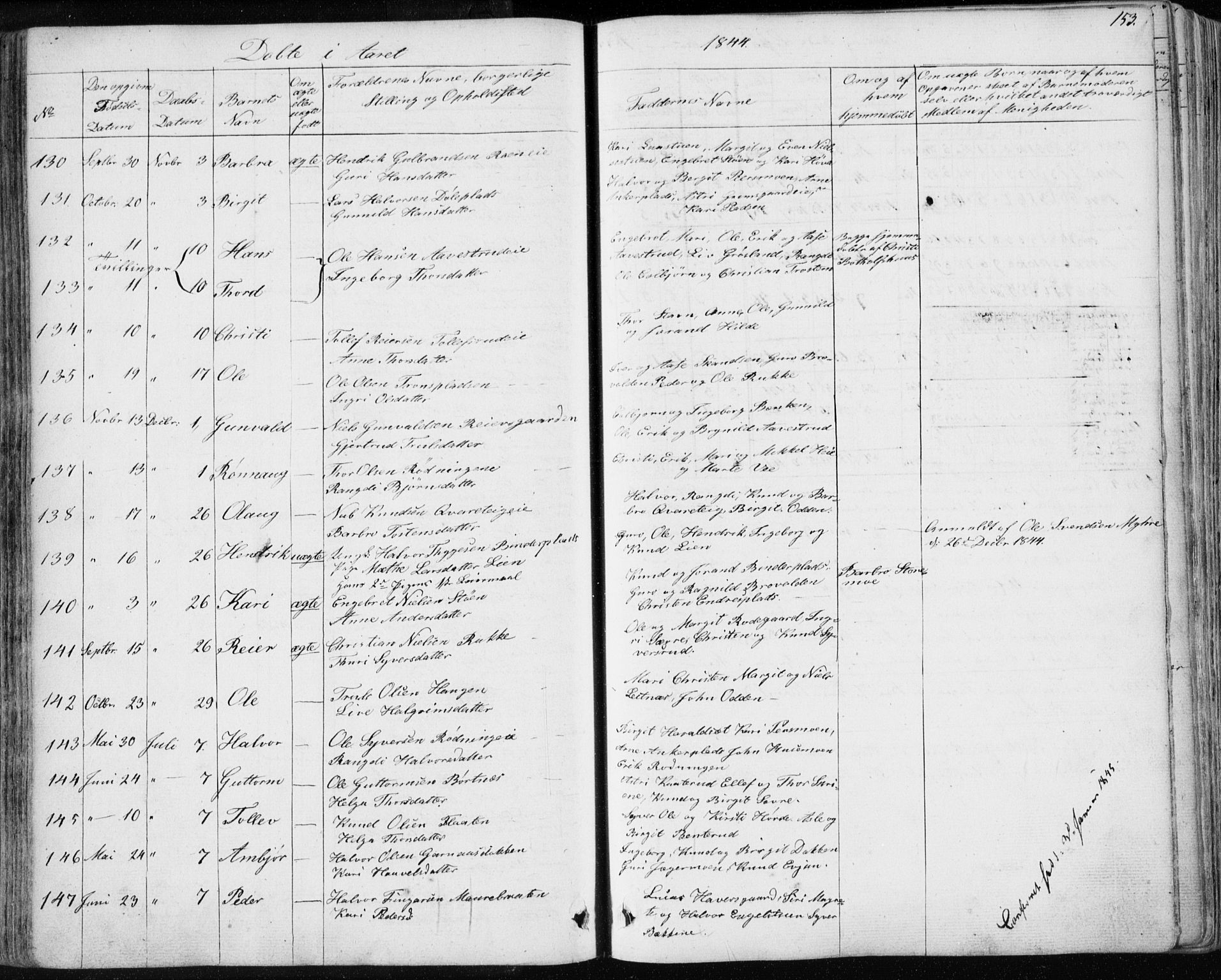 Nes kirkebøker, SAKO/A-236/F/Fa/L0009: Parish register (official) no. 9, 1834-1863, p. 153