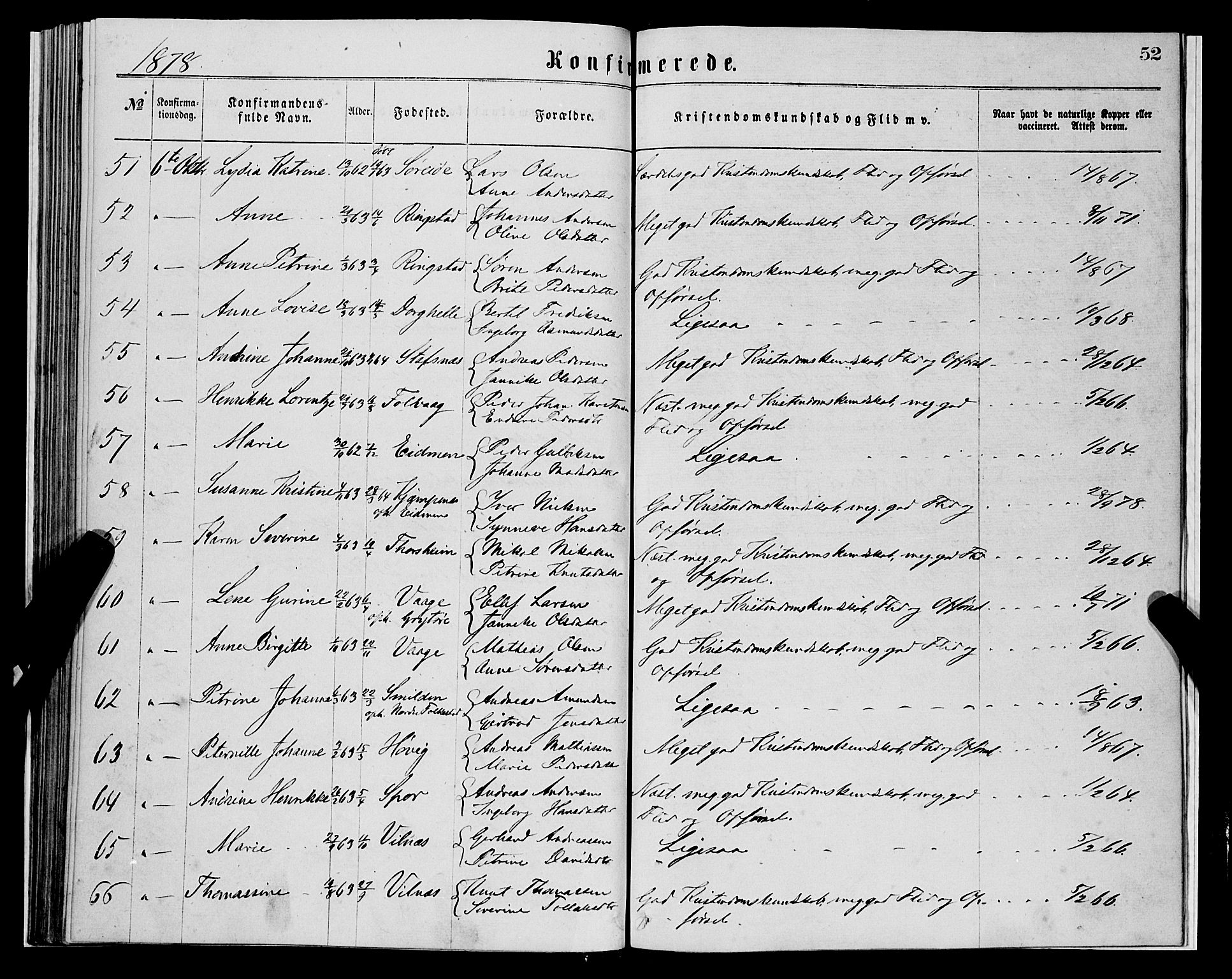 Askvoll sokneprestembete, AV/SAB-A-79501/H/Haa/Haaa/L0013: Parish register (official) no. A 13, 1865-1878, p. 52