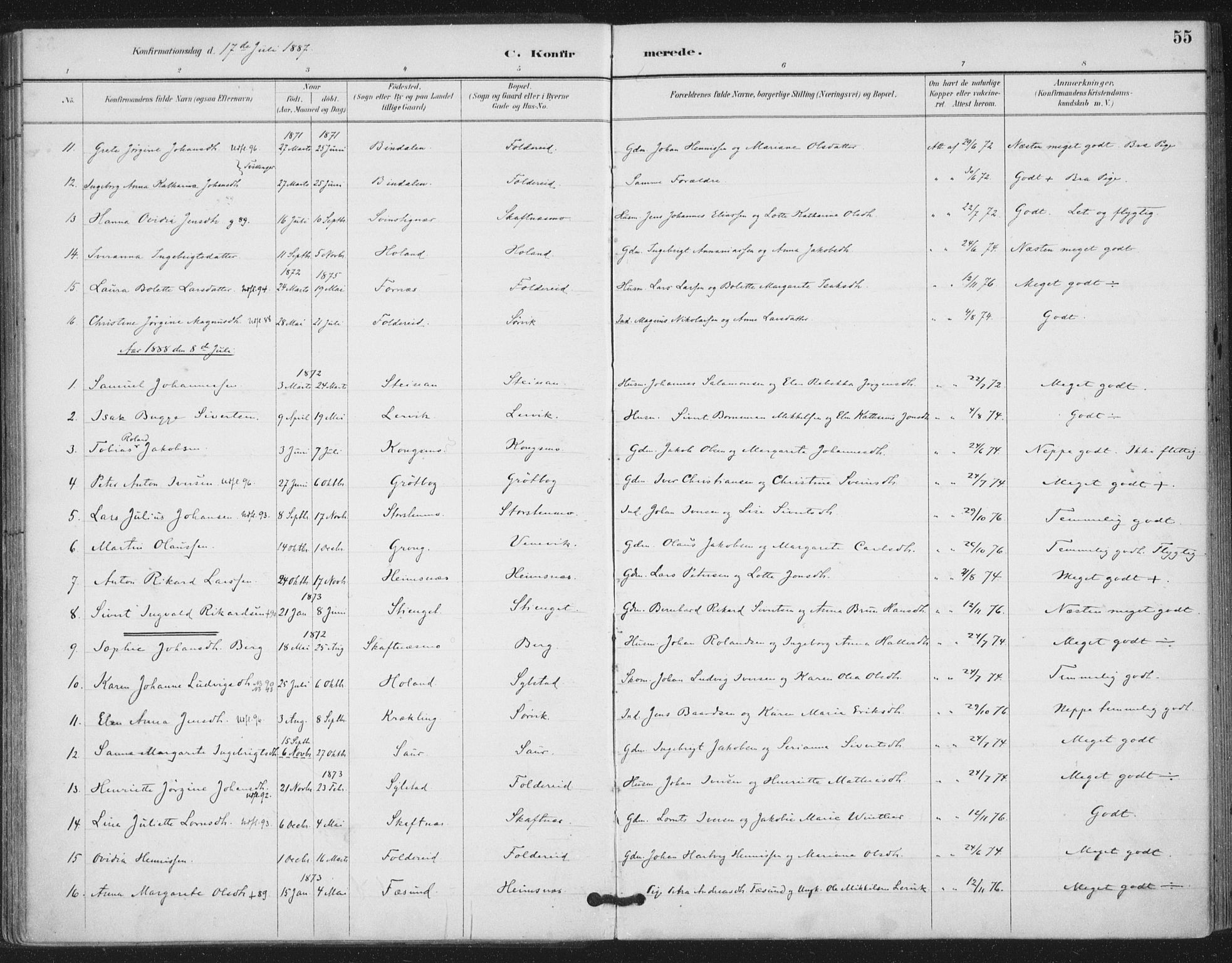Ministerialprotokoller, klokkerbøker og fødselsregistre - Nord-Trøndelag, SAT/A-1458/783/L0660: Parish register (official) no. 783A02, 1886-1918, p. 55