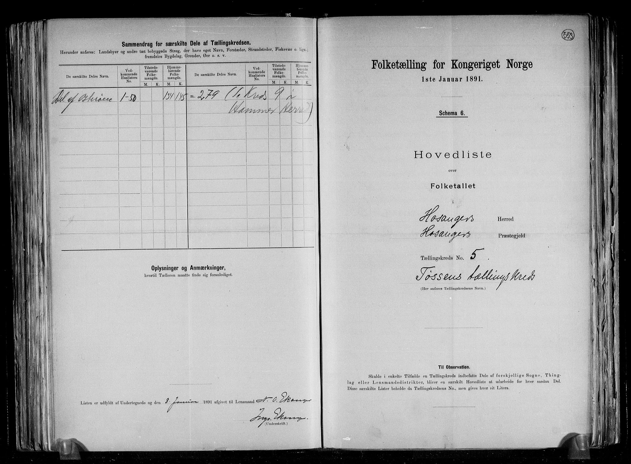 RA, 1891 census for 1253 Hosanger, 1891, p. 12