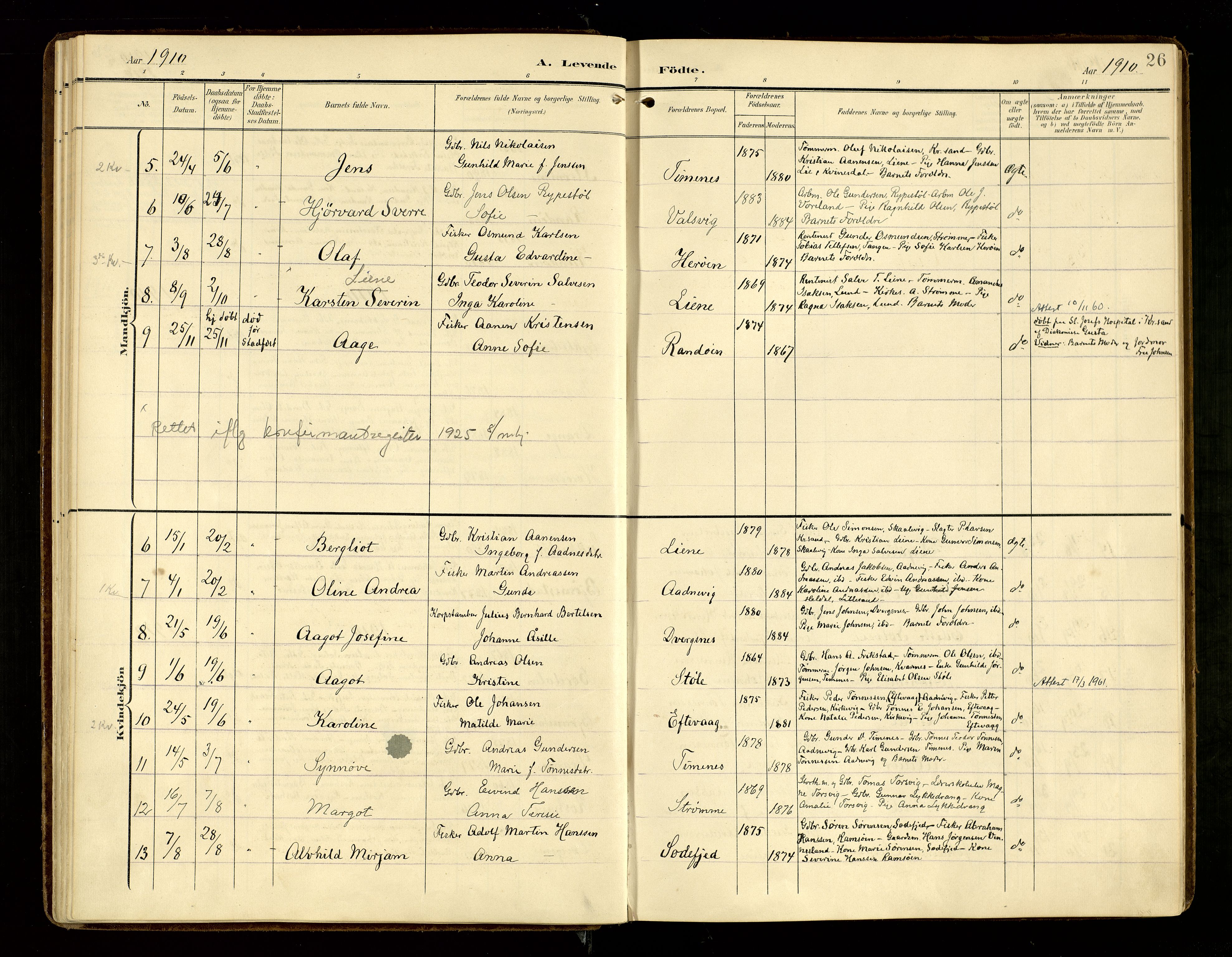 Oddernes sokneprestkontor, SAK/1111-0033/F/Fa/Fab/L0003: Parish register (official) no. A 3, 1903-1916, p. 26