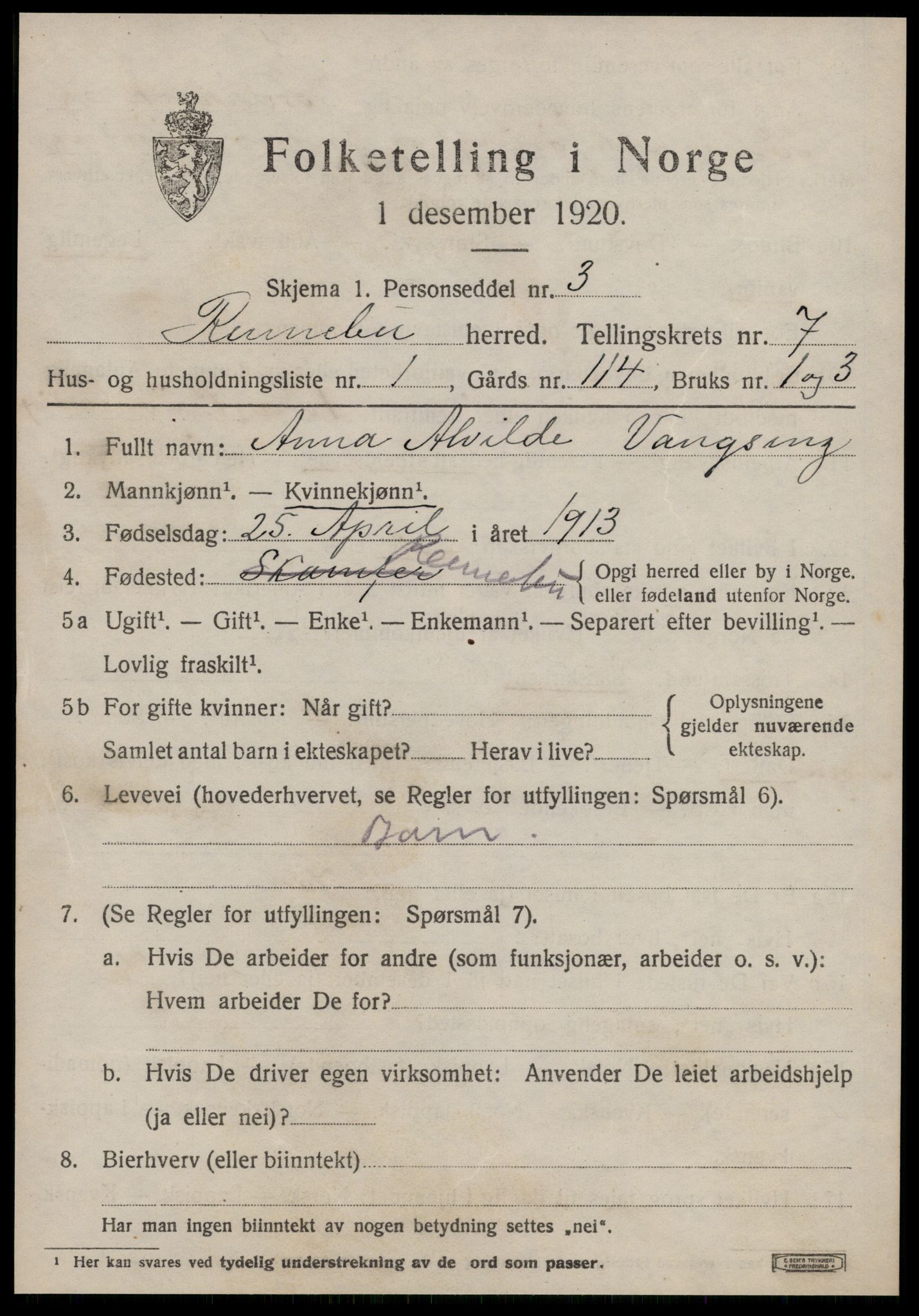 SAT, 1920 census for Rennebu, 1920, p. 4932