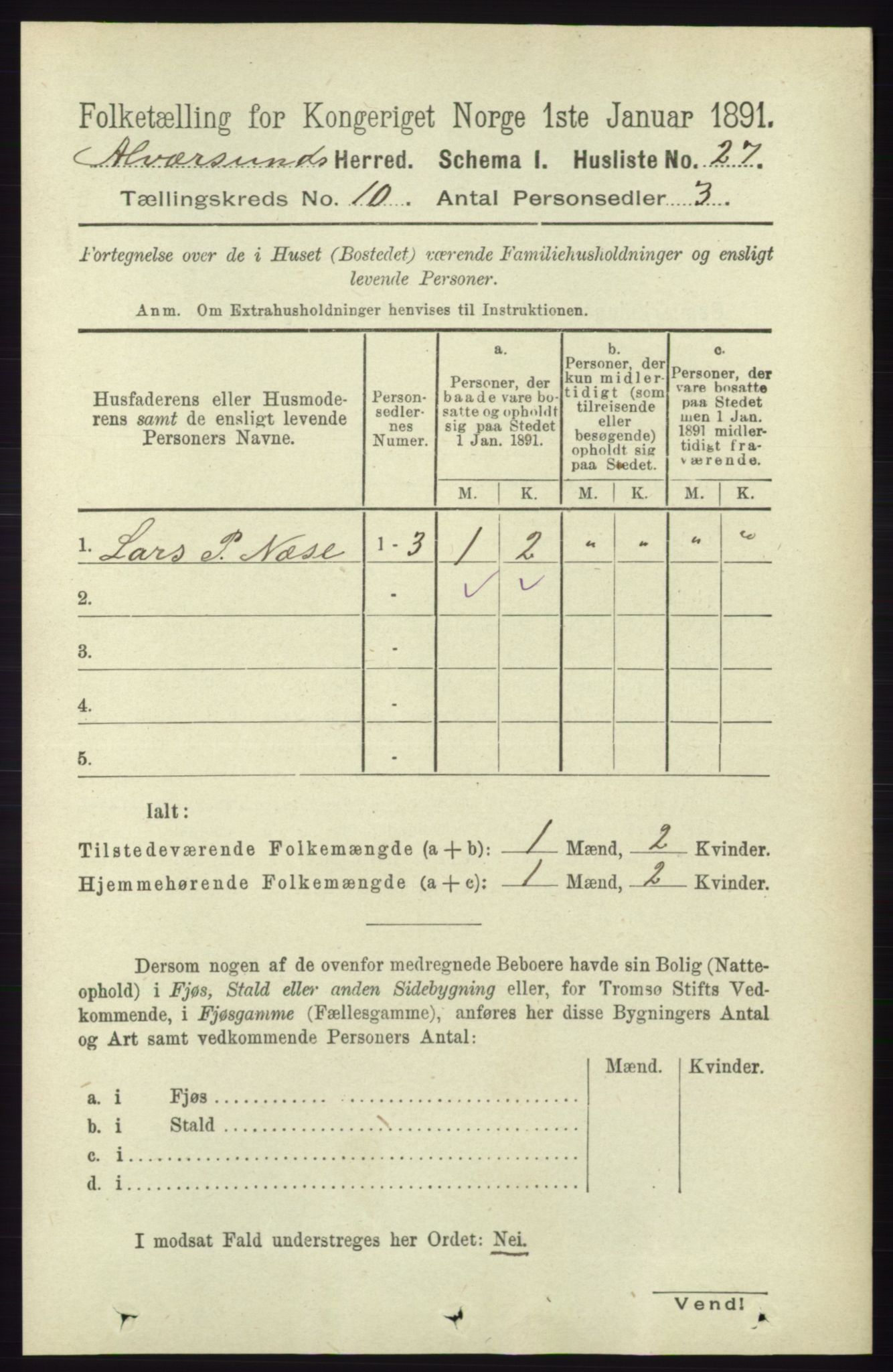 RA, 1891 census for 1257 Alversund, 1891, p. 3455