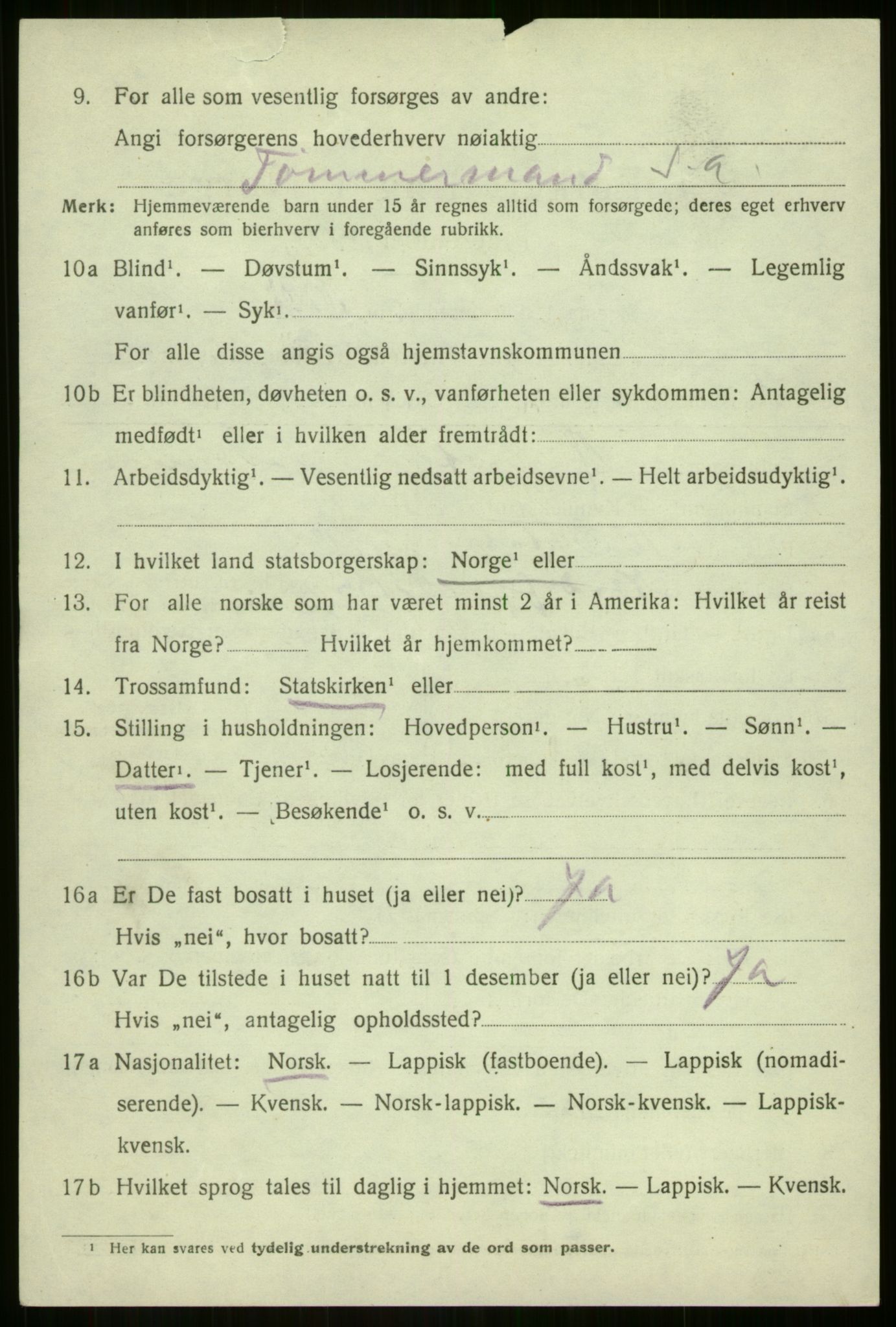 SATØ, 1920 census for Berg, 1920, p. 2427