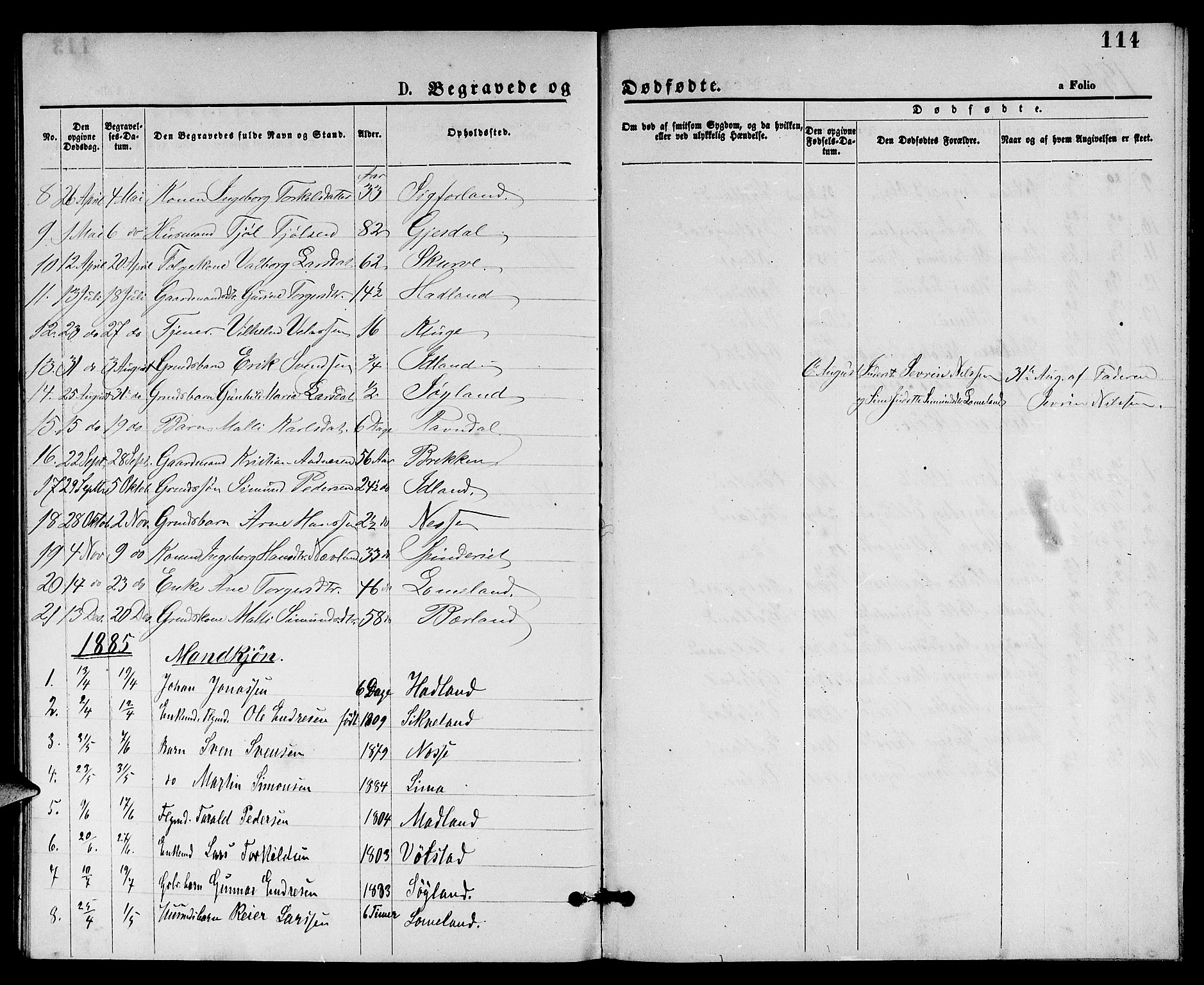 Lye sokneprestkontor, SAST/A-101794/001/30BB/L0005: Parish register (copy) no. B 5, 1875-1886, p. 114