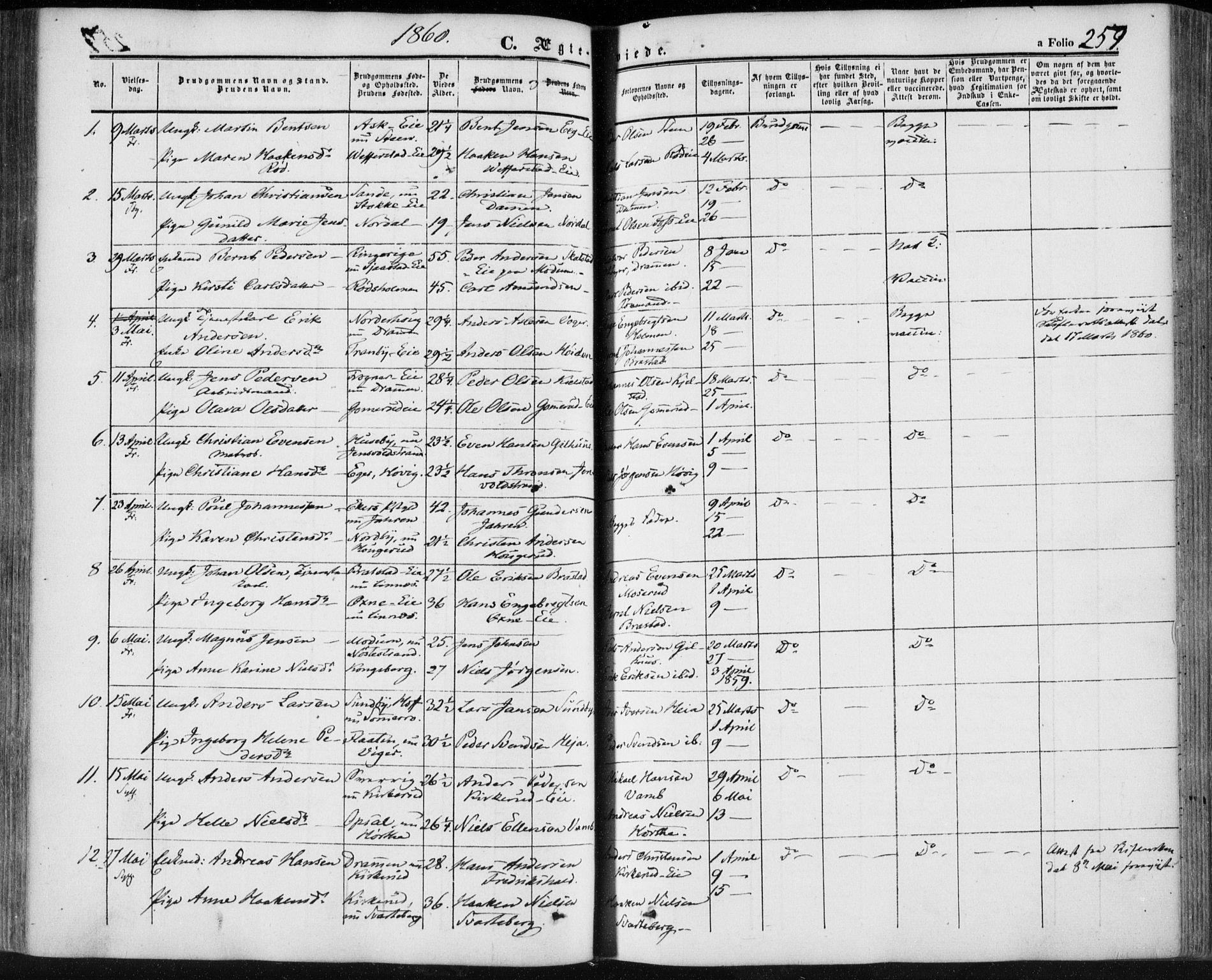 Lier kirkebøker, SAKO/A-230/F/Fa/L0012: Parish register (official) no. I 12, 1854-1864, p. 259