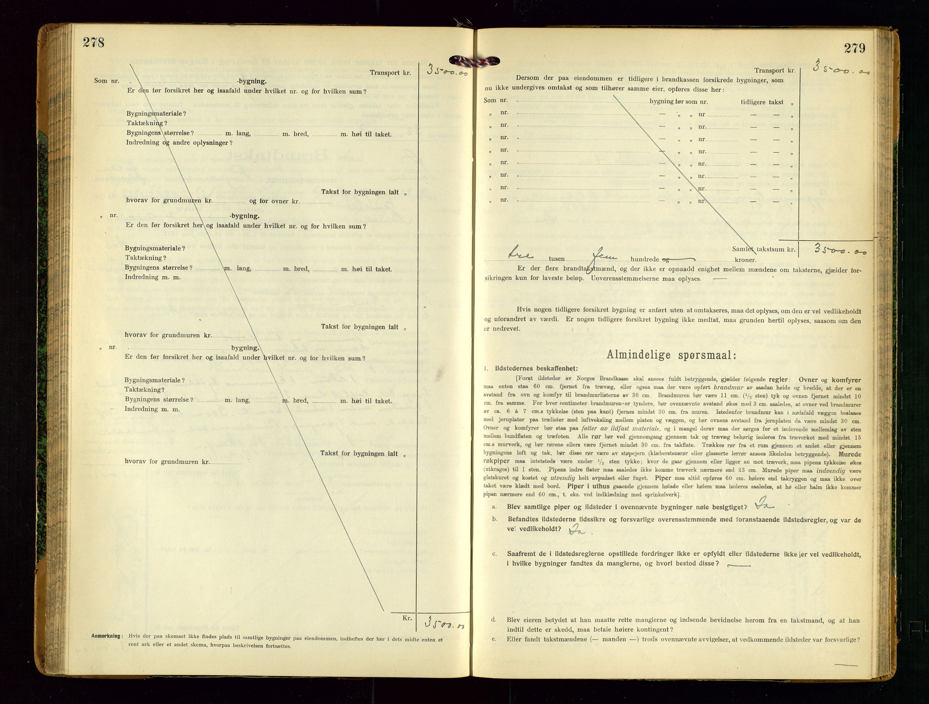 Sauda lensmannskontor, AV/SAST-A-100177/Gob/L0002: Branntakstprotokoll - skjematakst, 1916-1928, p. 278-279