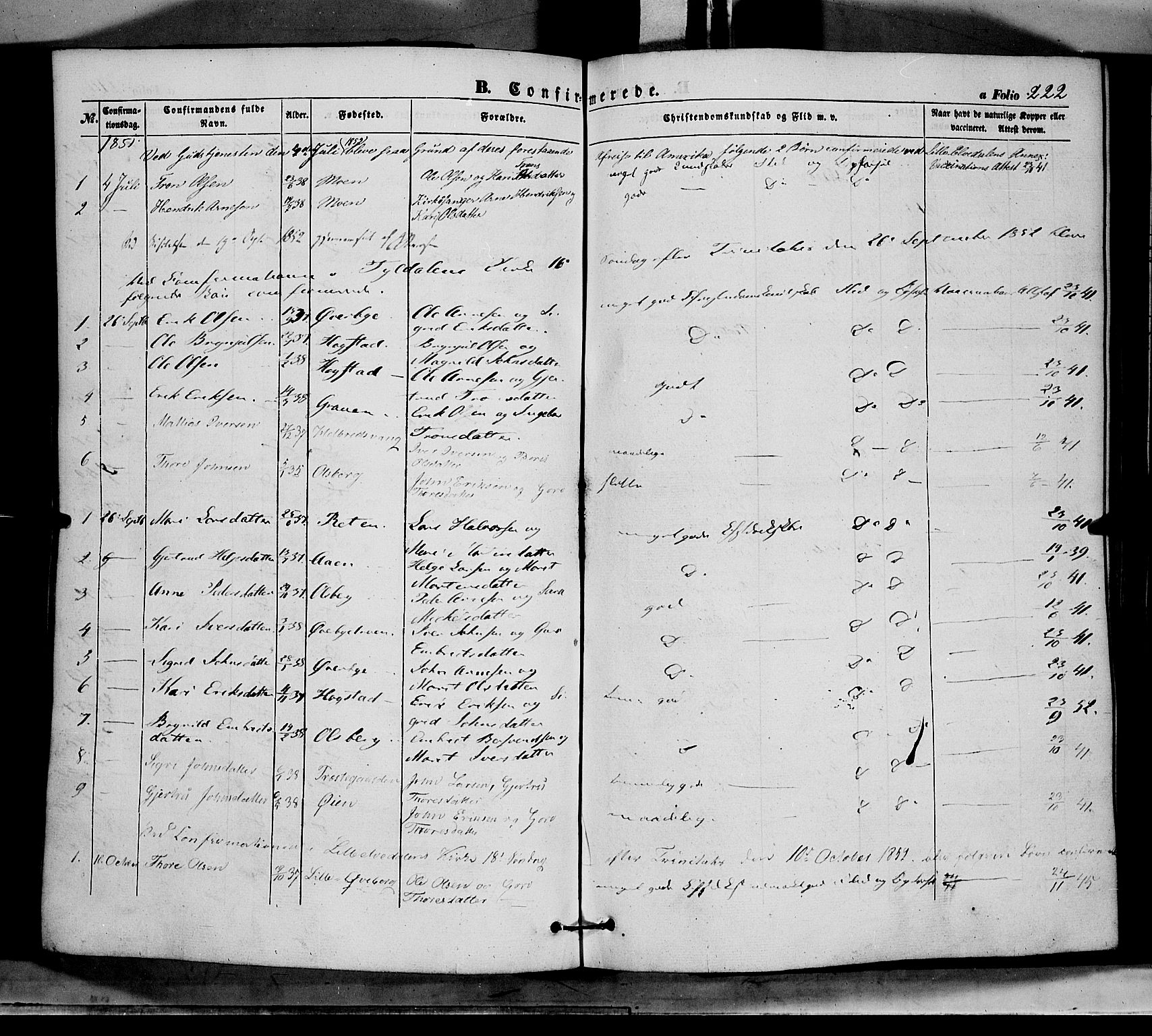 Tynset prestekontor, AV/SAH-PREST-058/H/Ha/Haa/L0020: Parish register (official) no. 20, 1848-1862, p. 222