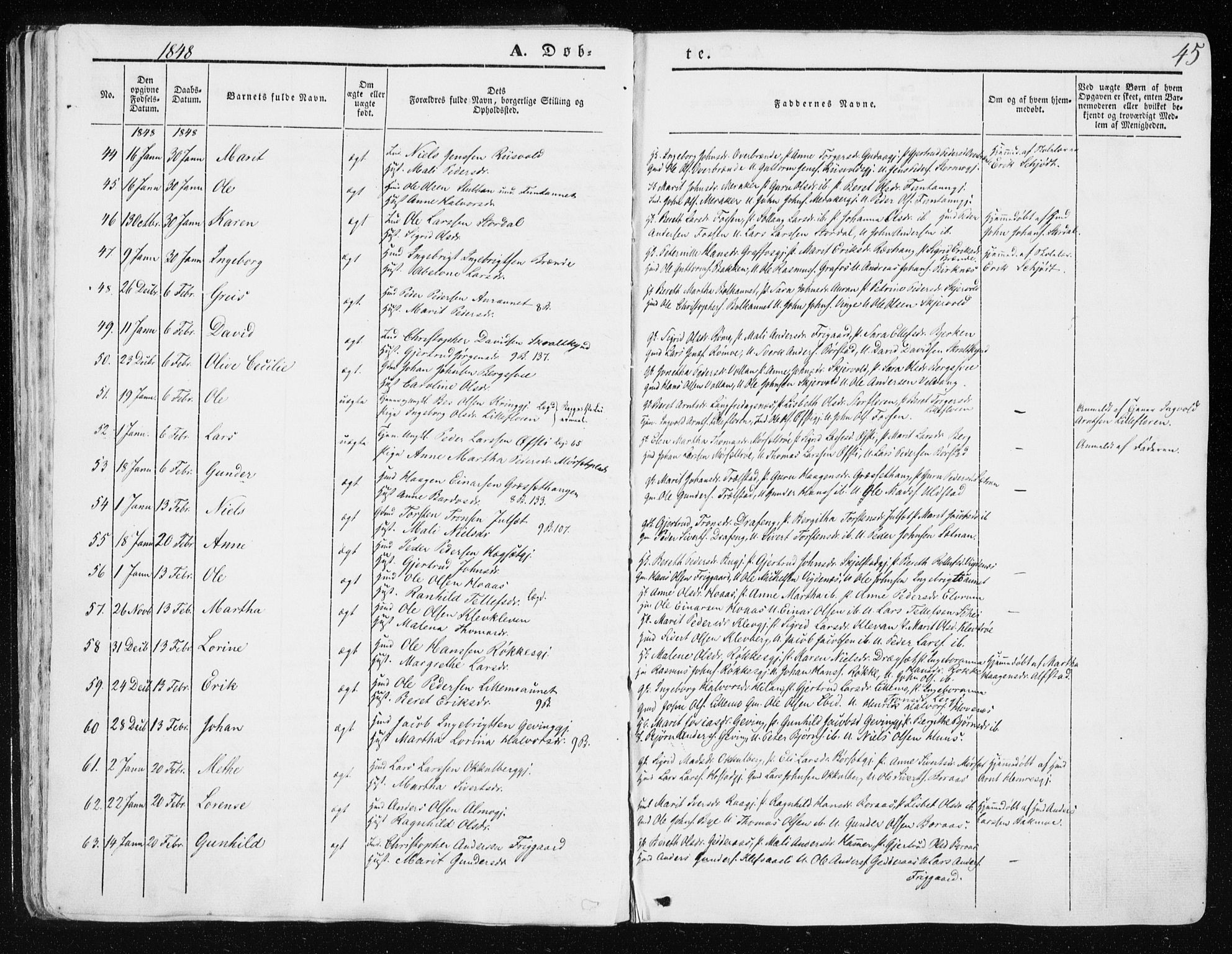 Ministerialprotokoller, klokkerbøker og fødselsregistre - Nord-Trøndelag, SAT/A-1458/709/L0074: Parish register (official) no. 709A14, 1845-1858, p. 45