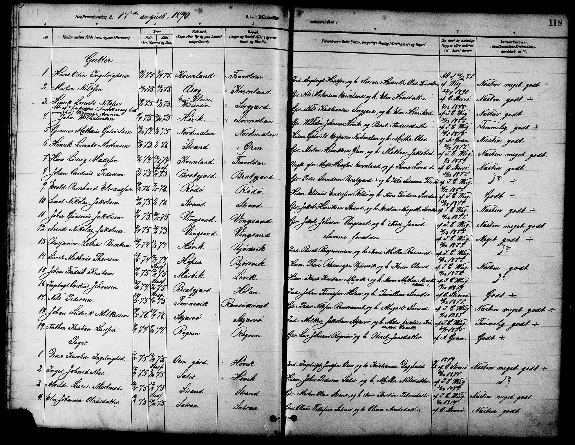 Ministerialprotokoller, klokkerbøker og fødselsregistre - Sør-Trøndelag, SAT/A-1456/658/L0726: Parish register (copy) no. 658C02, 1883-1908, p. 118