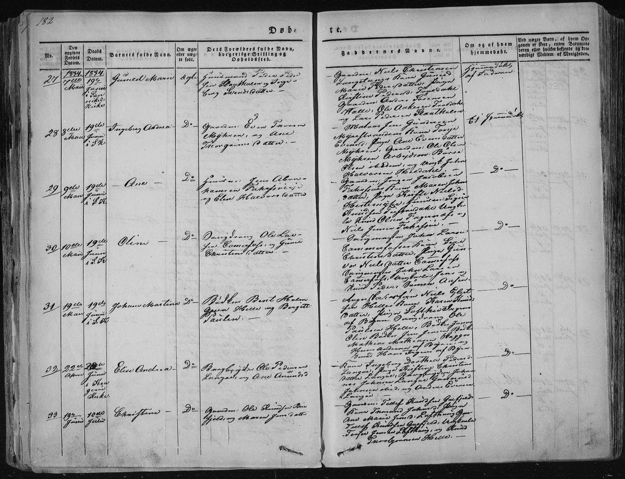 Sannidal kirkebøker, AV/SAKO-A-296/F/Fa/L0006: Parish register (official) no. 6, 1831-1847, p. 182