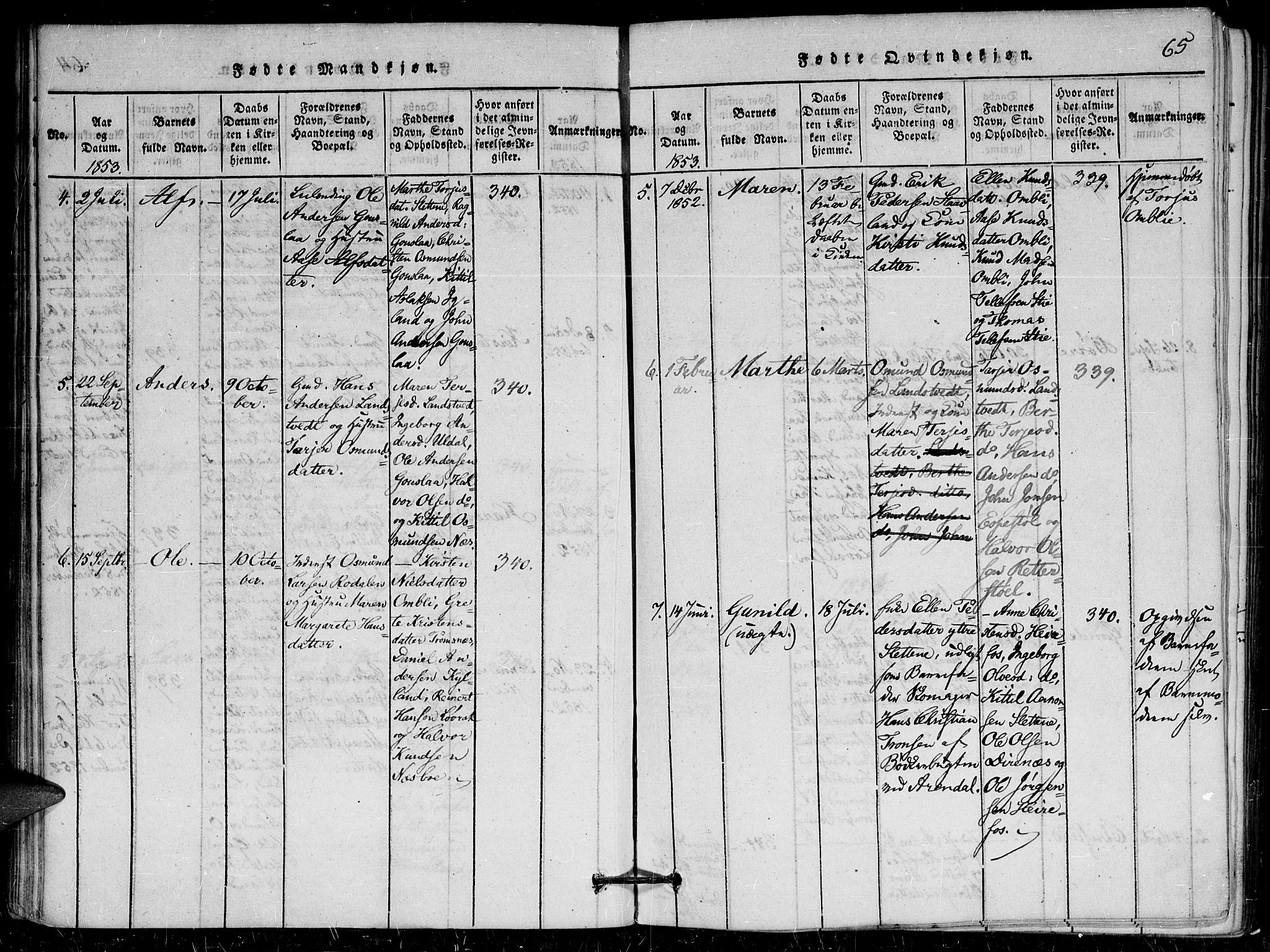 Herefoss sokneprestkontor, AV/SAK-1111-0019/F/Fa/Faa/L0001: Parish register (official) no. A 1, 1816-1860, p. 65