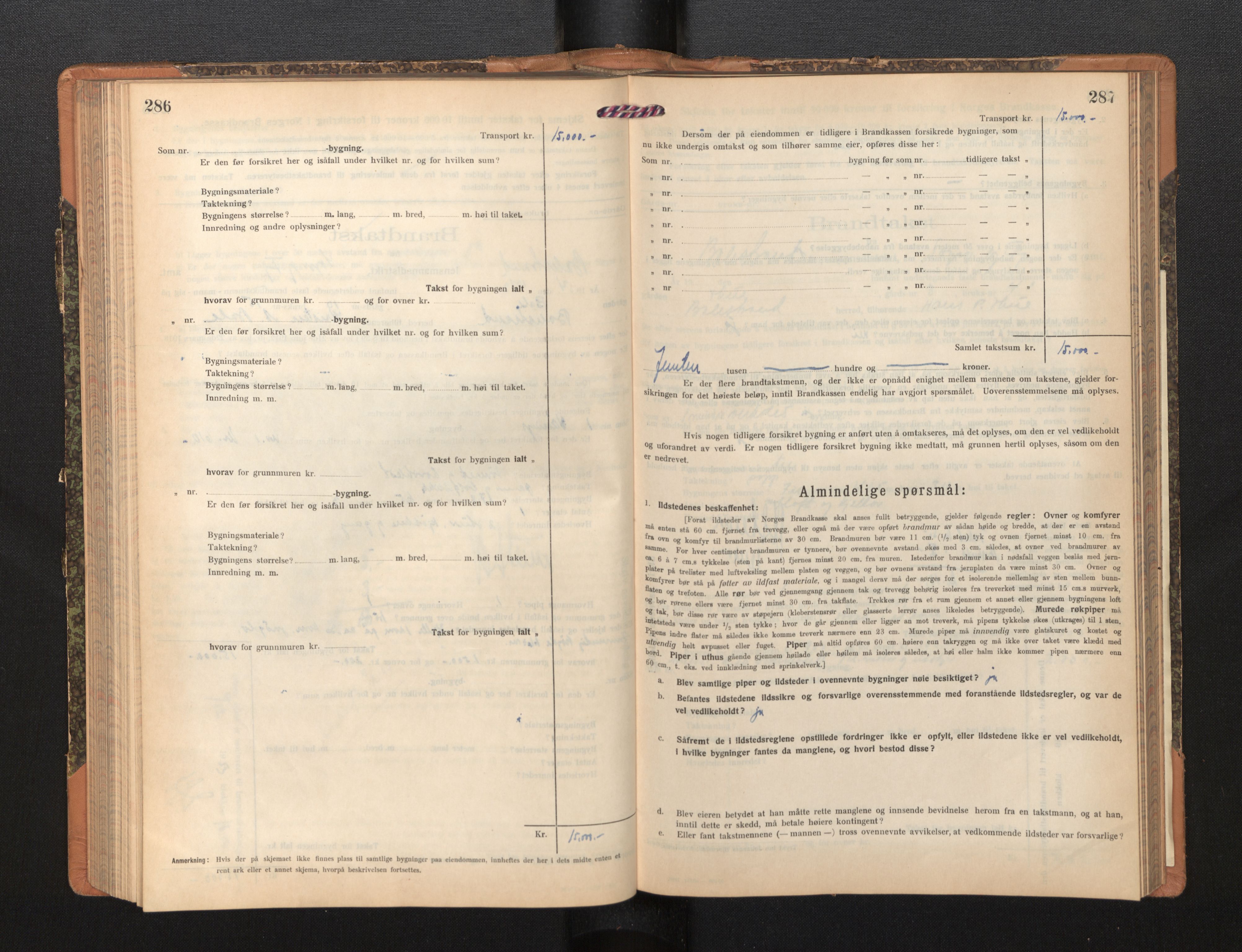 Lensmannen i Balestrand, AV/SAB-A-26501/0012/L0003: Branntakstprotokoll, skjematakst, 1920-1955, p. 286-287