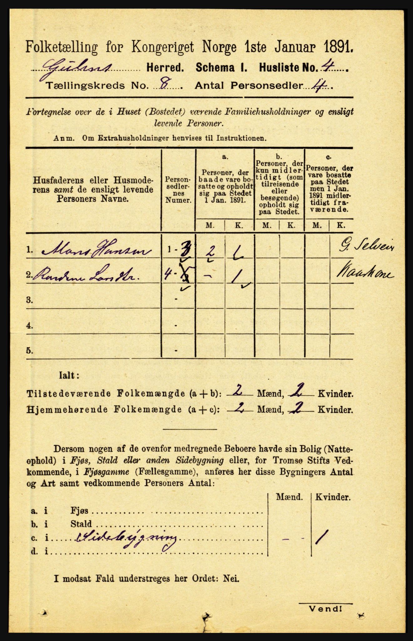 RA, 1891 census for 1411 Gulen, 1891, p. 2410