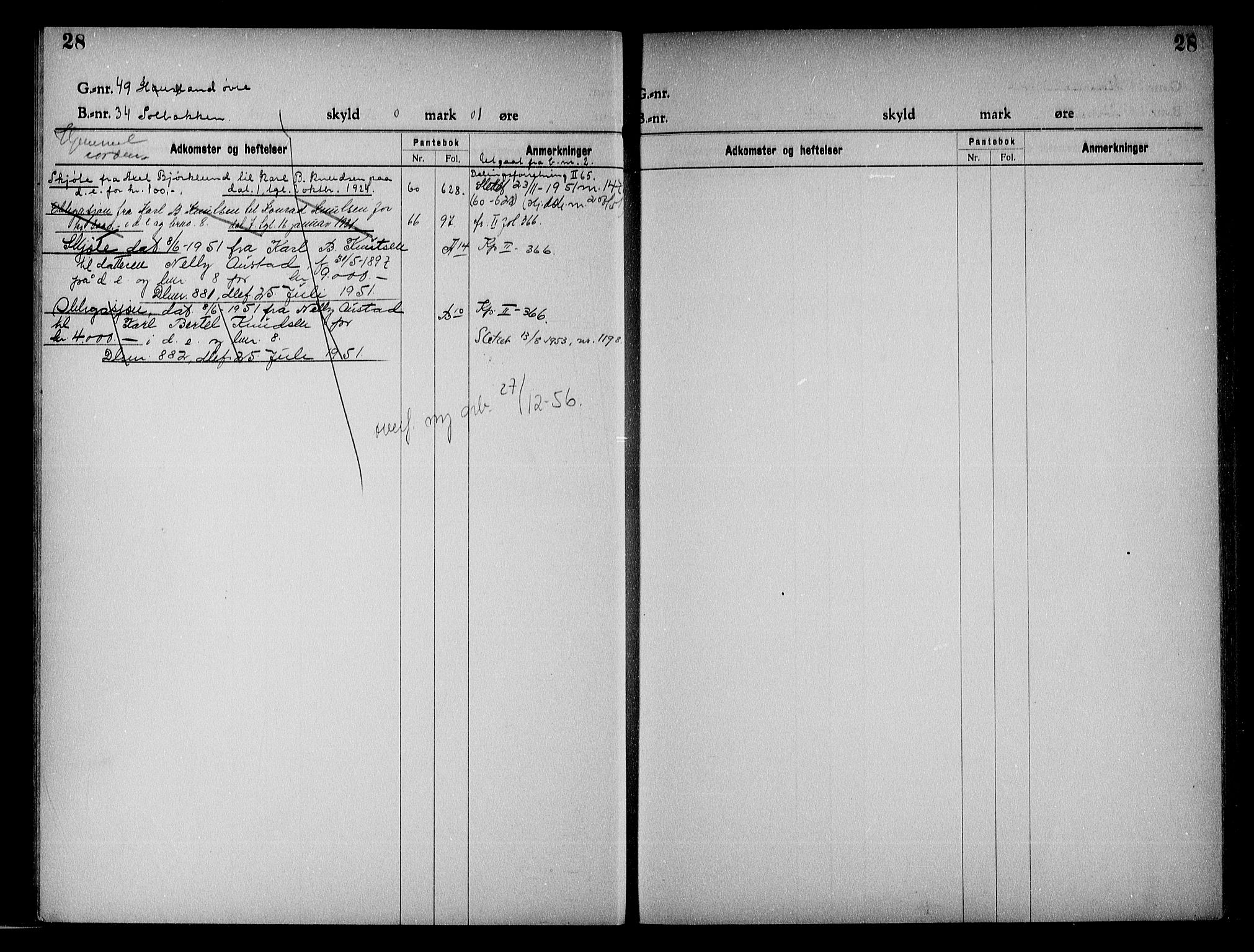 Vestre Nedenes/Sand sorenskriveri, SAK/1221-0010/G/Ga/L0023: Mortgage register no. 16, 1923-1957, p. 28