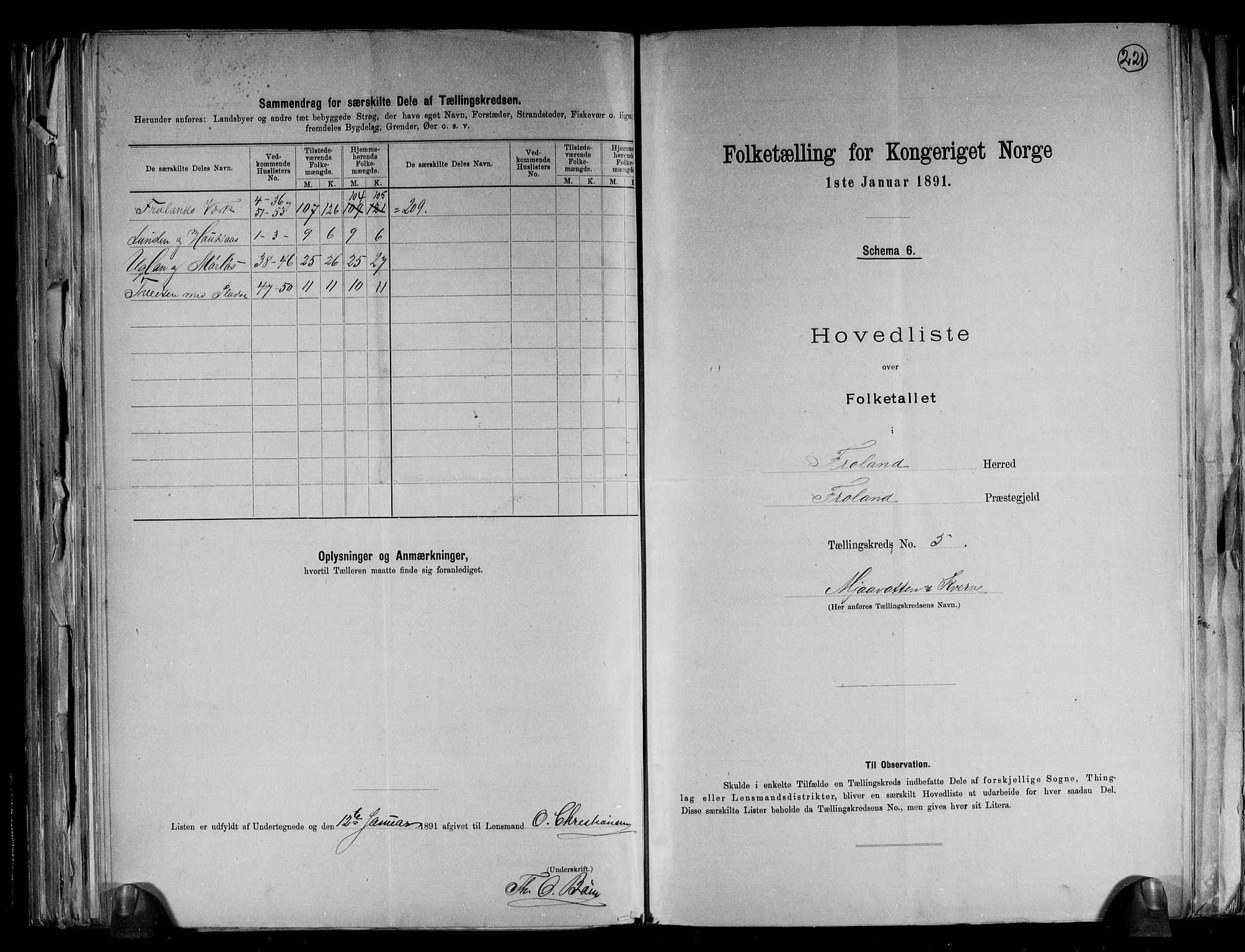 RA, 1891 census for 0919 Froland, 1891, p. 12