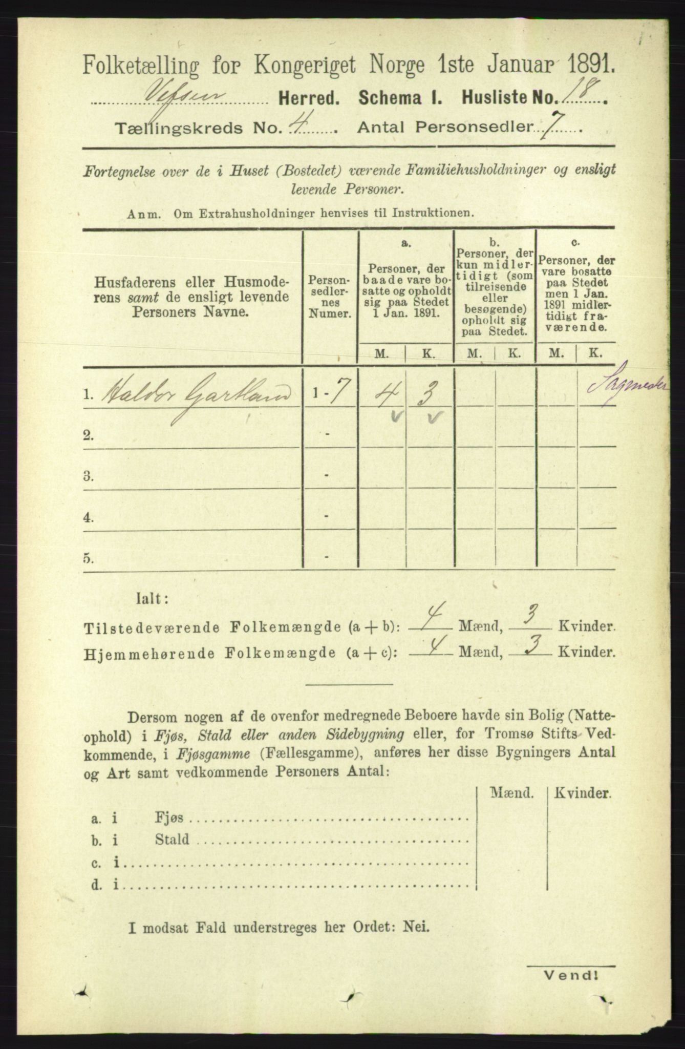 RA, 1891 census for 1824 Vefsn, 1891, p. 1580