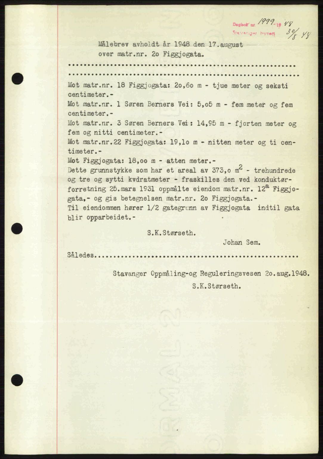 Stavanger byrett, SAST/A-100455/002/G/Gb/L0022: Mortgage book no. A11, 1947-1948, Diary no: : 1999/1948