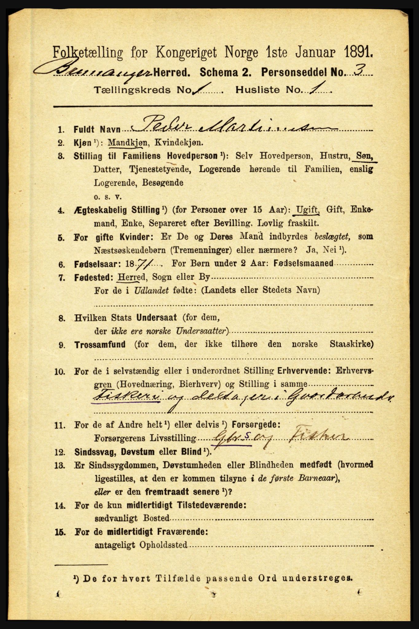 RA, 1891 census for 1438 Bremanger, 1891, p. 101