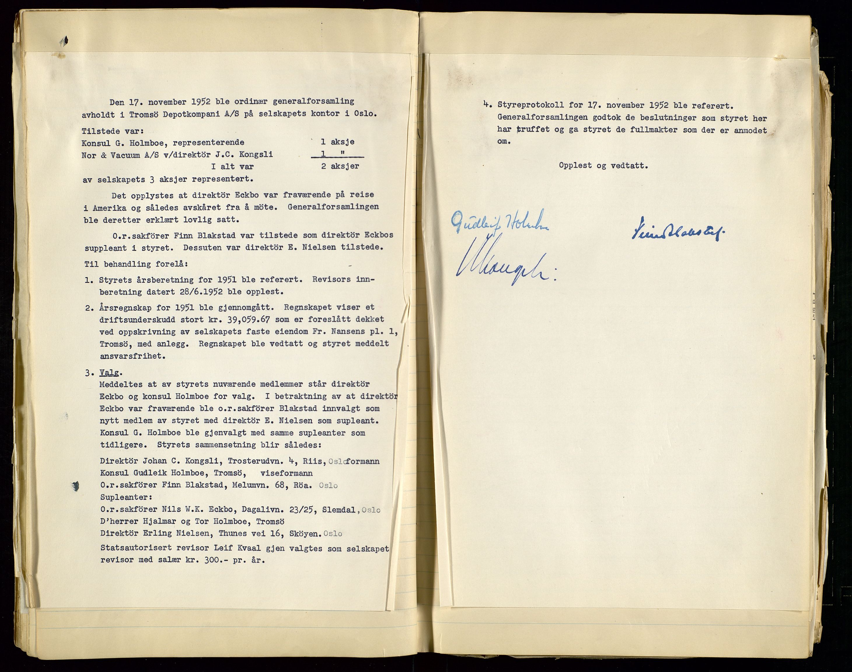 Pa 1518 - Tromsø Depotkompani NOR A/S, AV/SAST-A-101923/A/L0001: Styreprotokoll, 1939-1959, p. 40