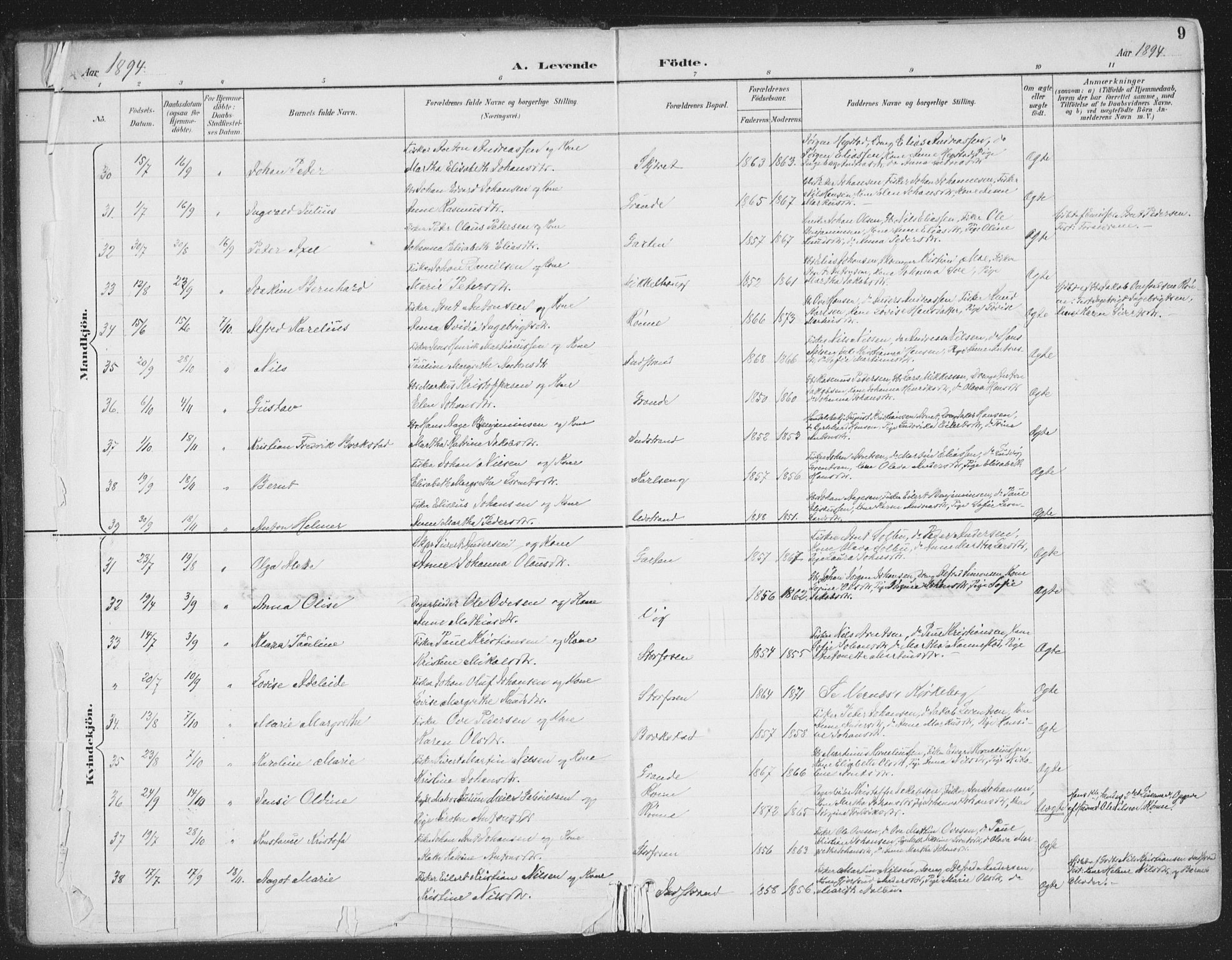 Ministerialprotokoller, klokkerbøker og fødselsregistre - Sør-Trøndelag, SAT/A-1456/659/L0743: Parish register (official) no. 659A13, 1893-1910, p. 9