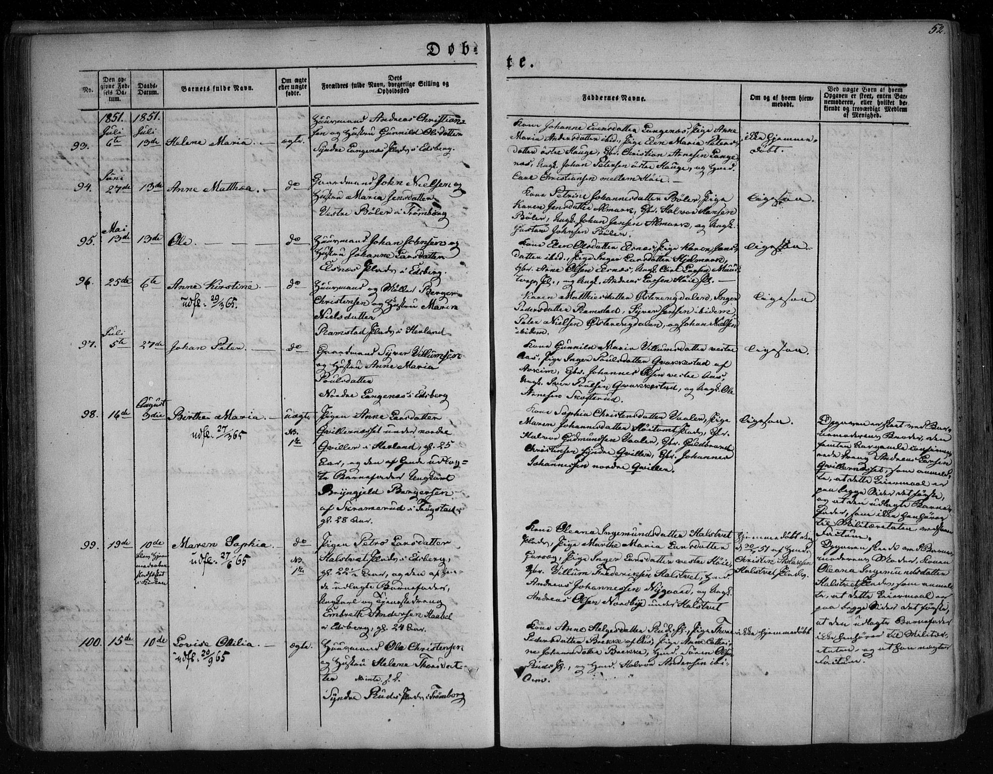 Eidsberg prestekontor Kirkebøker, AV/SAO-A-10905/F/Fa/L0009: Parish register (official) no. I 9, 1849-1856, p. 52