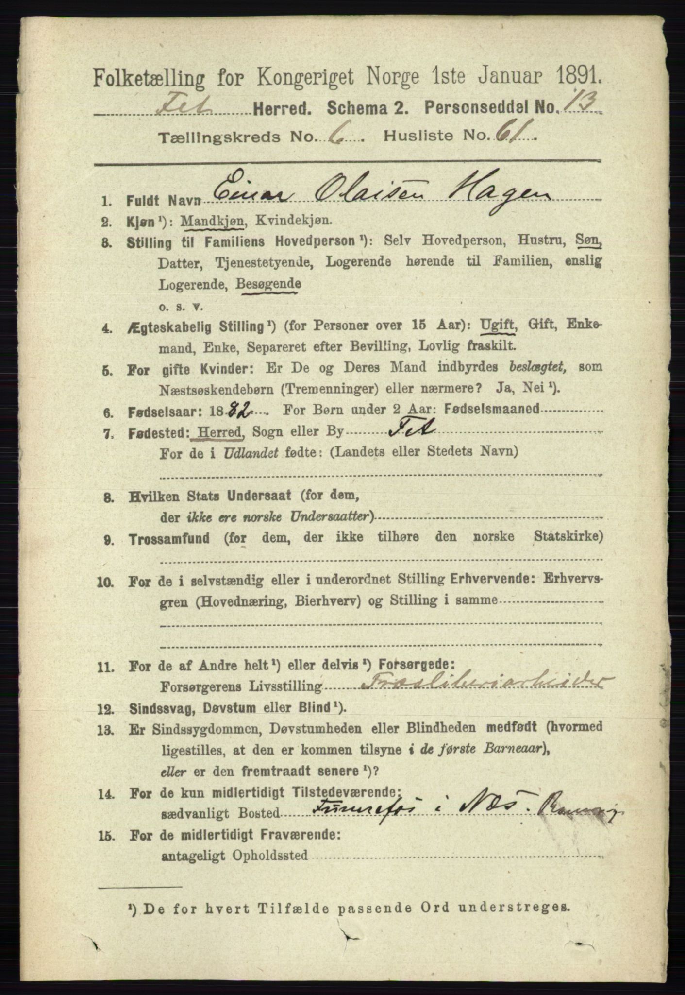 RA, 1891 census for 0227 Fet, 1891, p. 2342