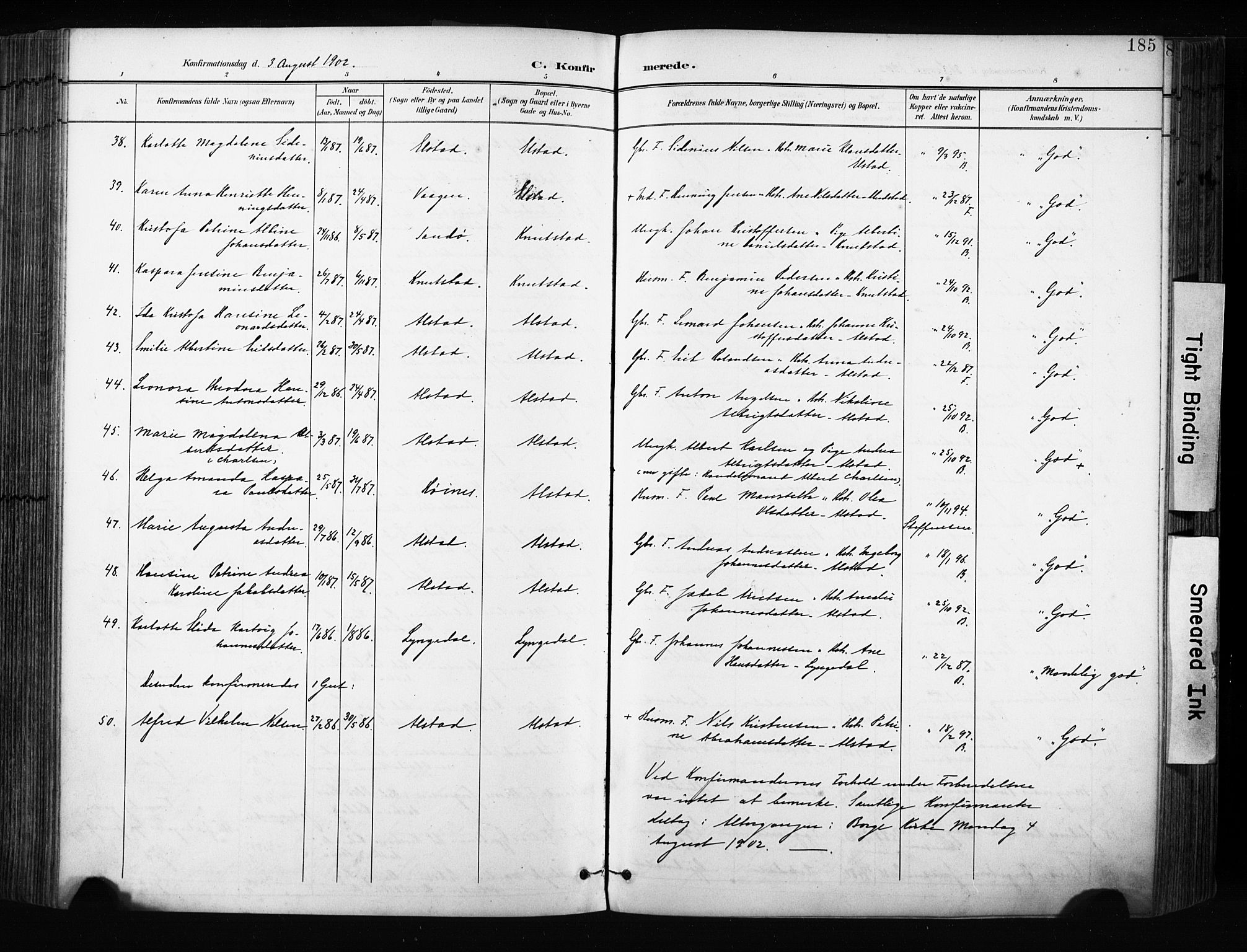 Ministerialprotokoller, klokkerbøker og fødselsregistre - Nordland, AV/SAT-A-1459/880/L1134: Parish register (official) no. 880A08, 1899-1908, p. 185