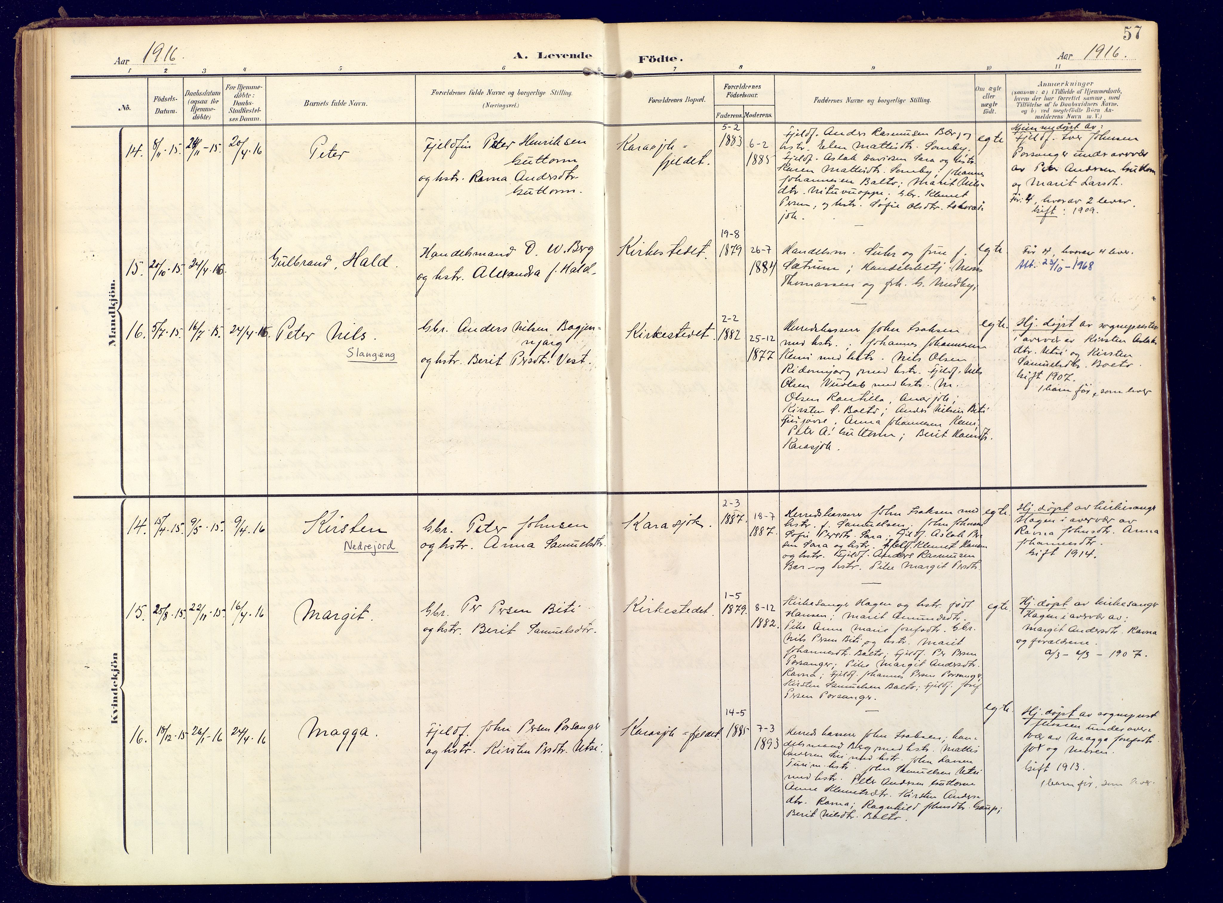 Karasjok sokneprestkontor, AV/SATØ-S-1352/H/Ha: Parish register (official) no. 3, 1907-1926, p. 57