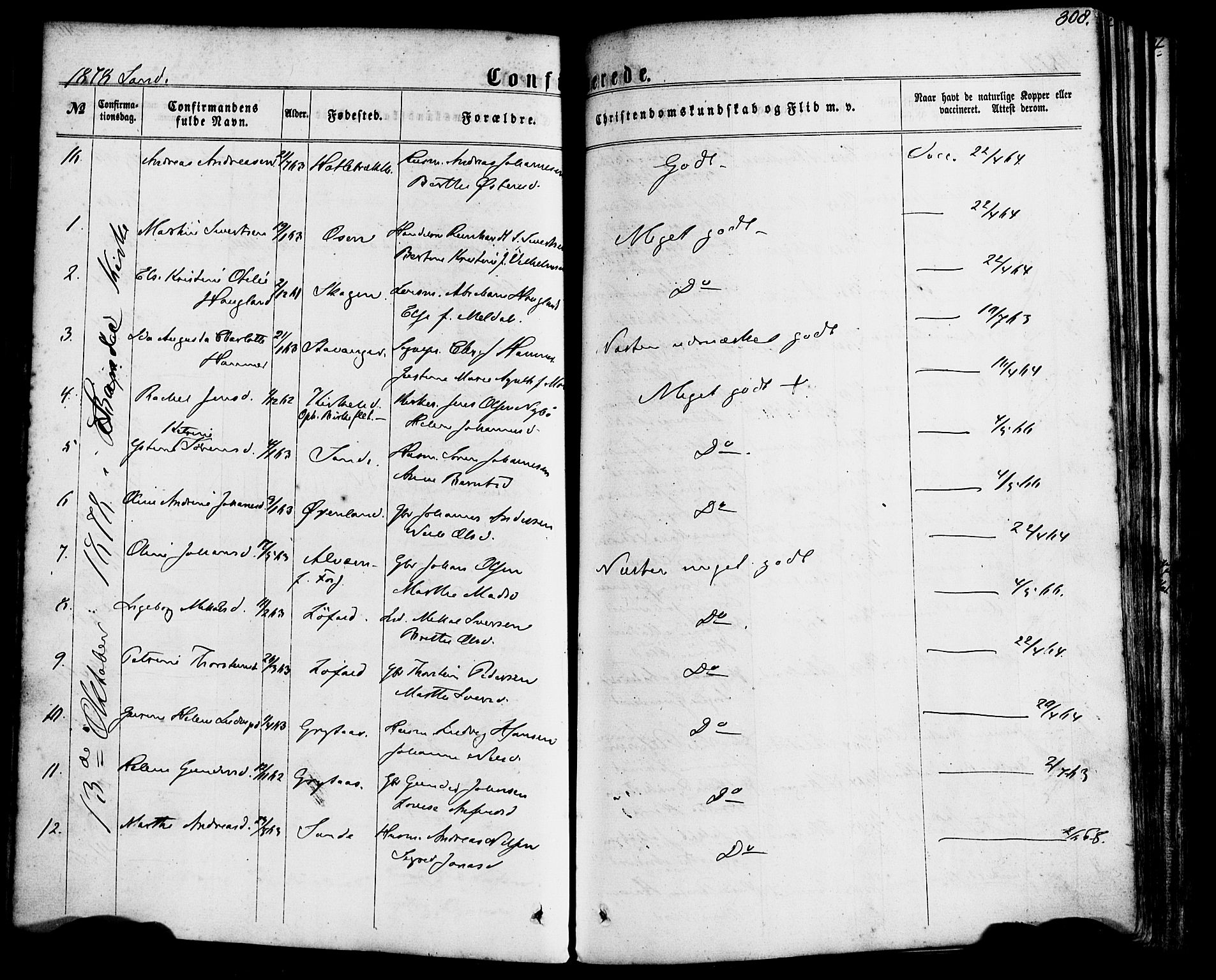 Gaular sokneprestembete, SAB/A-80001/H/Haa: Parish register (official) no. A 5, 1860-1881, p. 308