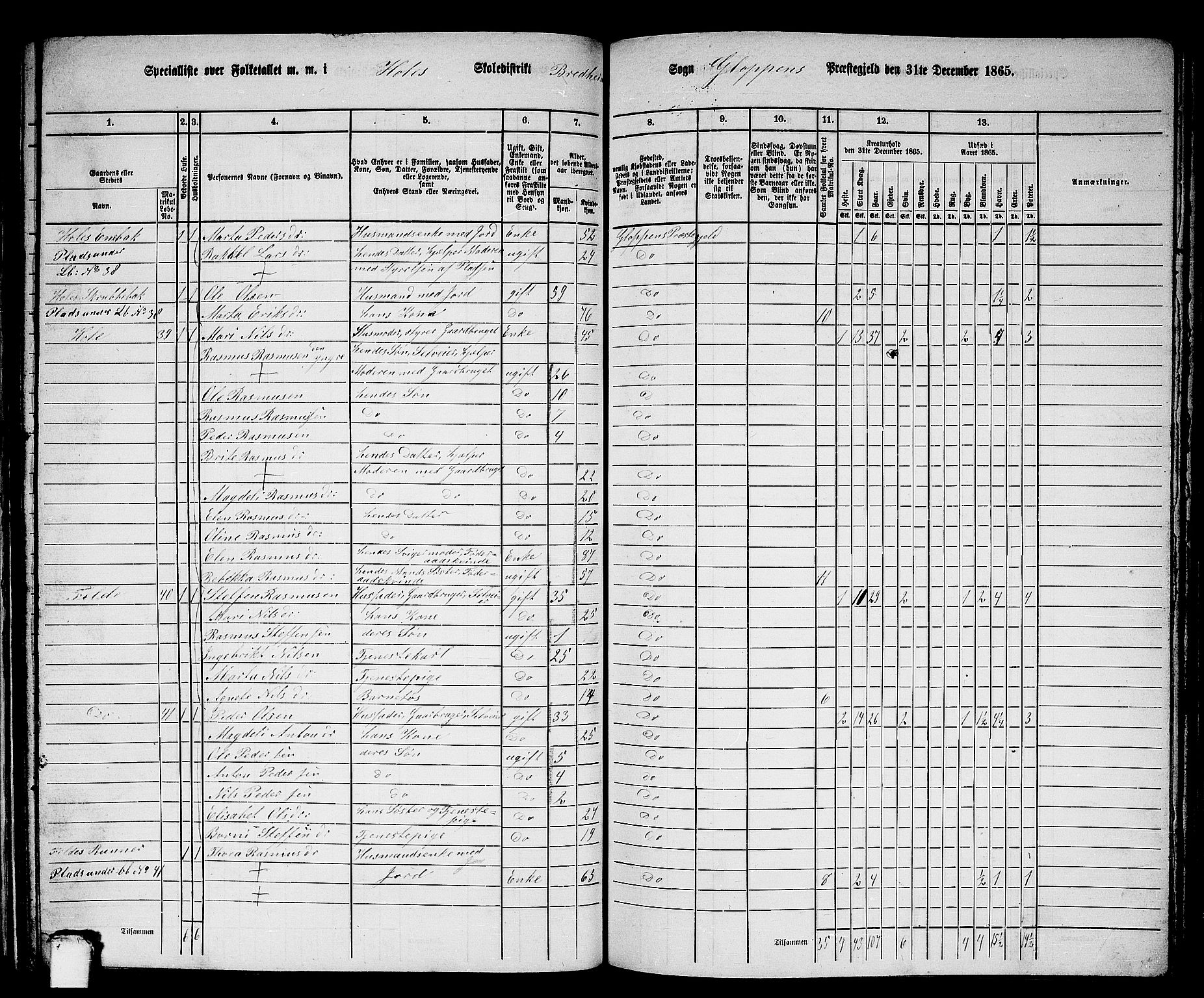 RA, 1865 census for Gloppen, 1865, p. 155