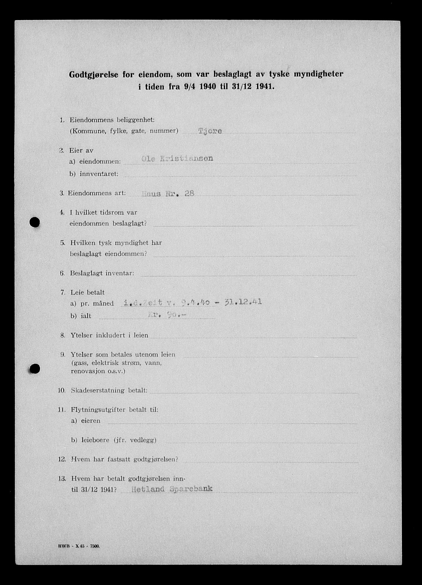 Justisdepartementet, Tilbakeføringskontoret for inndratte formuer, AV/RA-S-1564/I/L1014: Godtgjørelse for beslaglagt eiendom, 1940-1941, p. 470