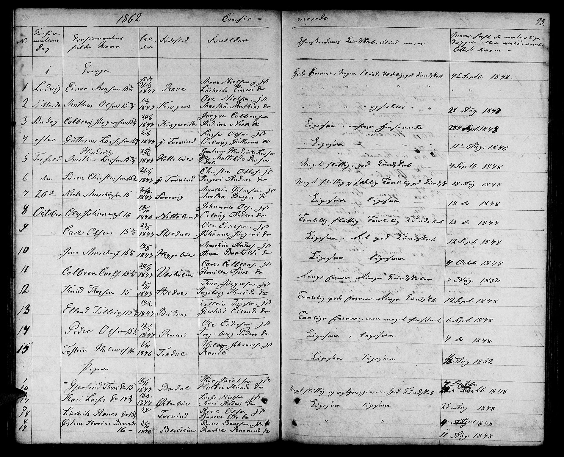 Lavik sokneprestembete, SAB/A-80901: Parish register (copy) no. A 1, 1854-1881, p. 93