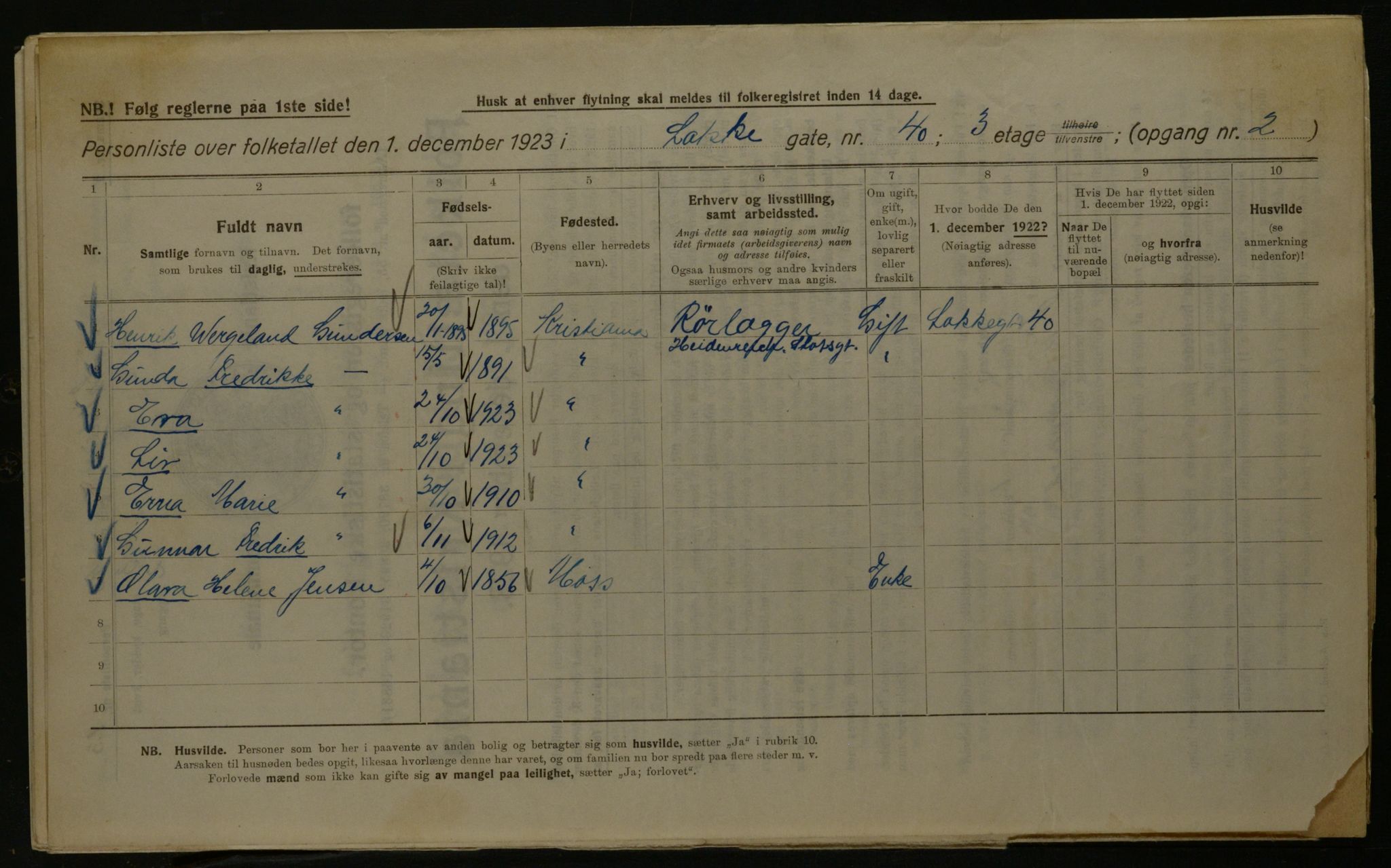 OBA, Municipal Census 1923 for Kristiania, 1923, p. 62036