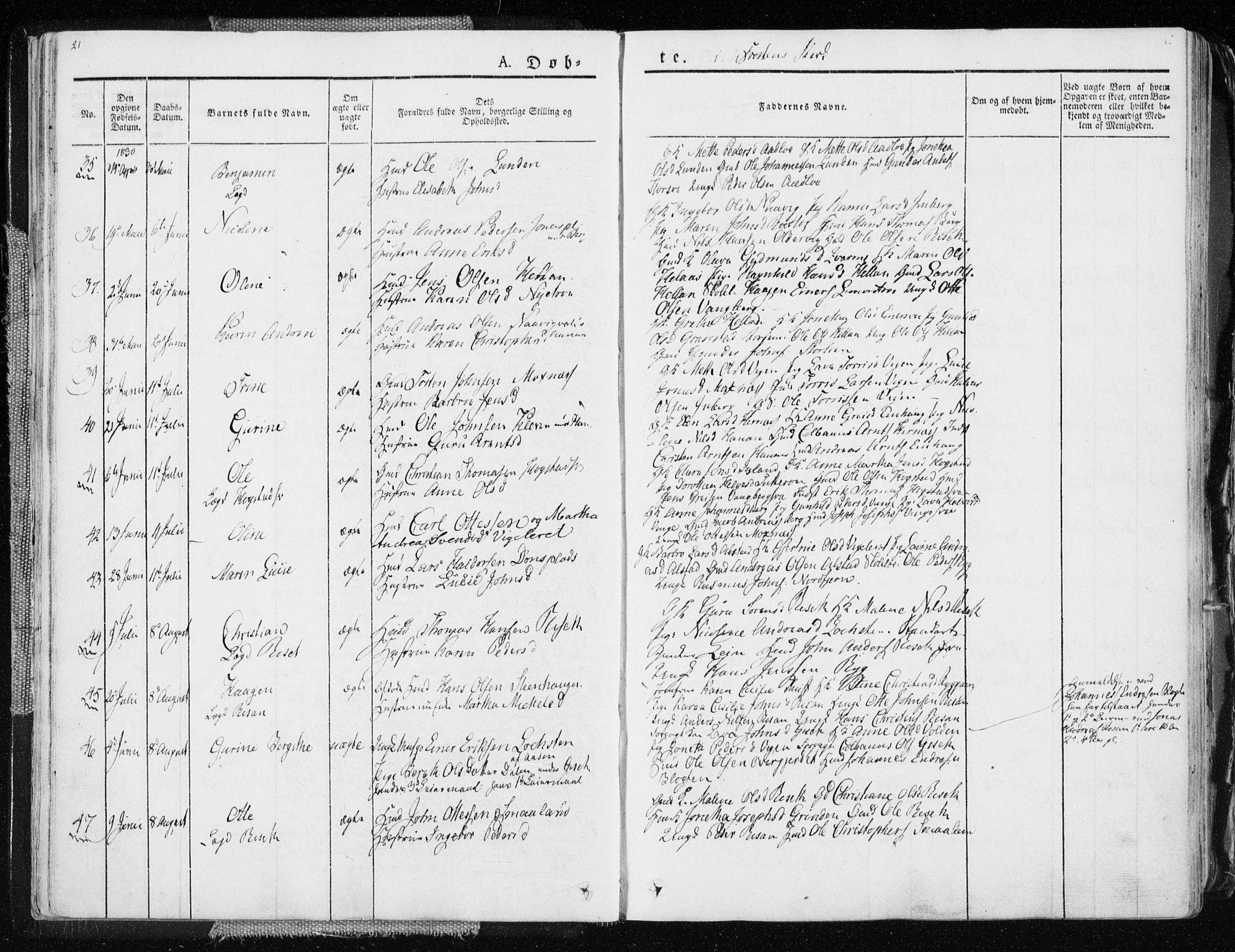 Ministerialprotokoller, klokkerbøker og fødselsregistre - Nord-Trøndelag, SAT/A-1458/713/L0114: Parish register (official) no. 713A05, 1827-1839, p. 21