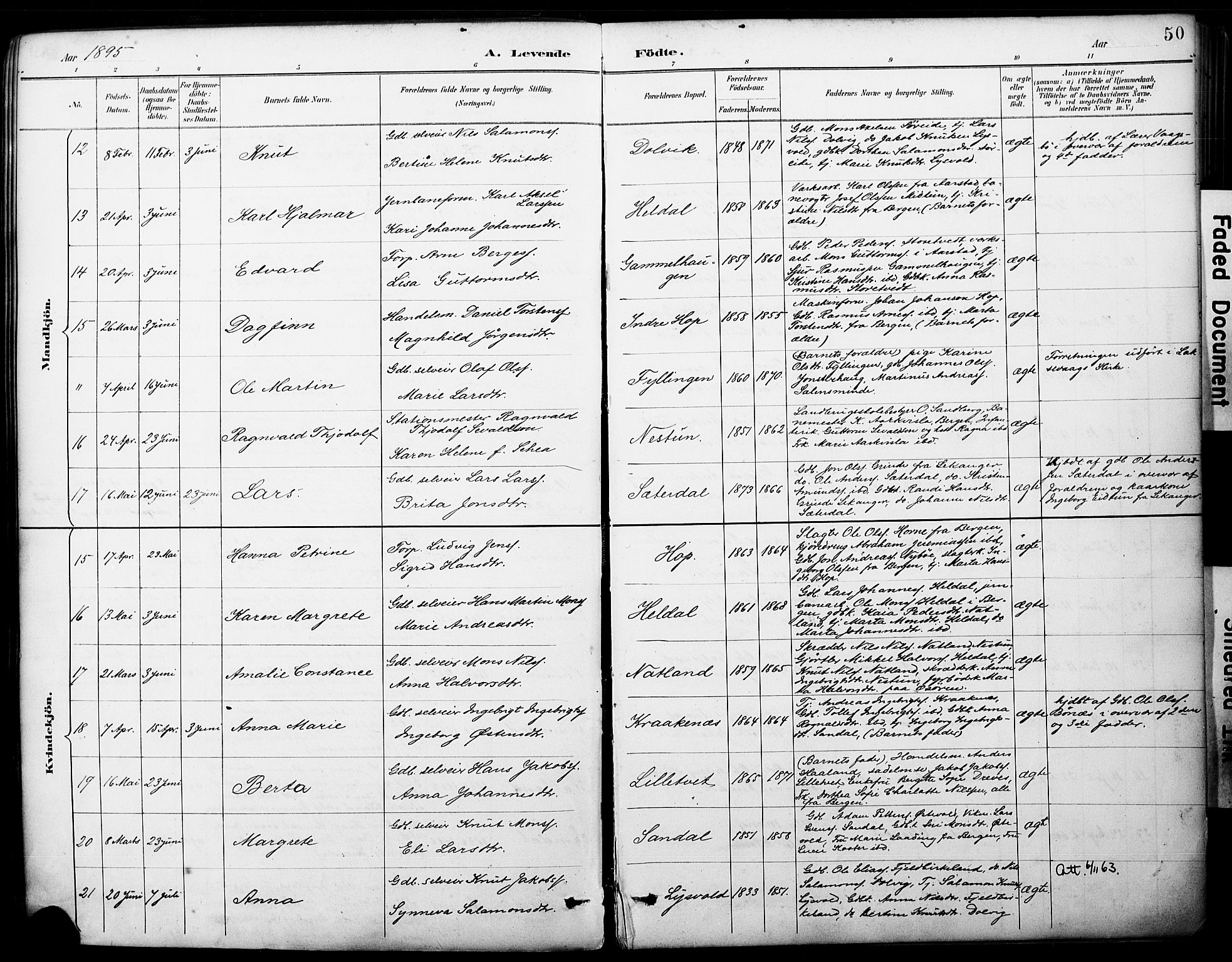 Fana Sokneprestembete, SAB/A-75101/H/Haa/Haai/L0002: Parish register (official) no. I 2, 1888-1899, p. 50